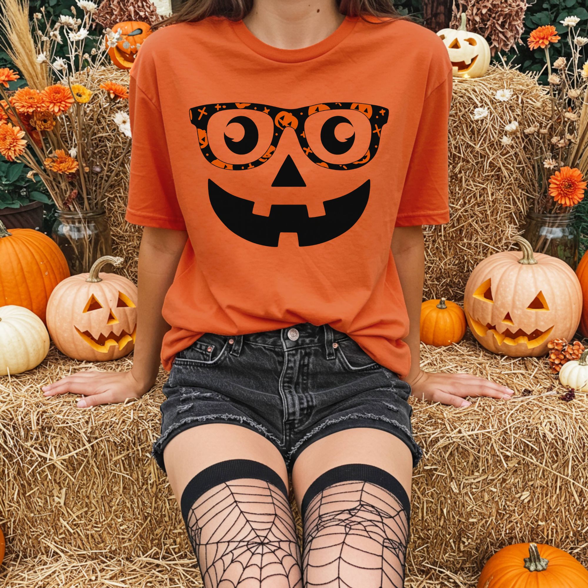 Pumpkin Face with Glasses T-shirt