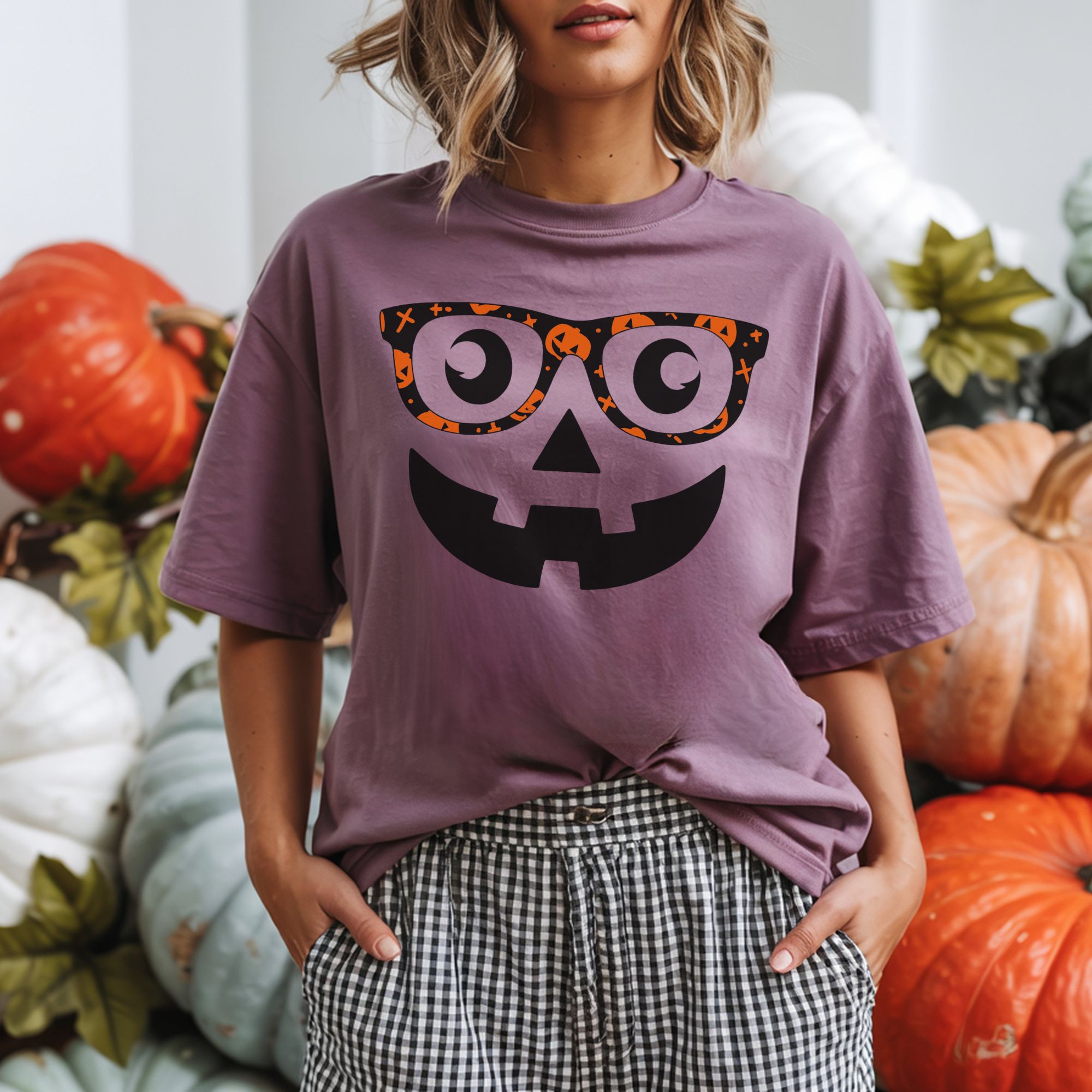 Pumpkin Face with Glasses T-shirt product thumbnail image