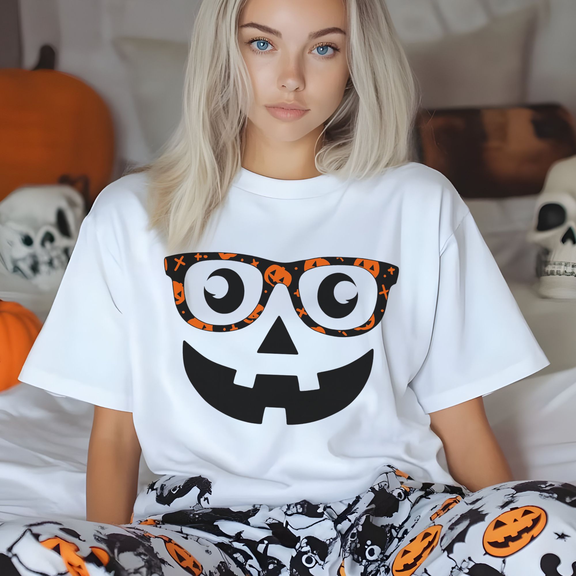 Pumpkin Face with Glasses T-shirt product thumbnail image