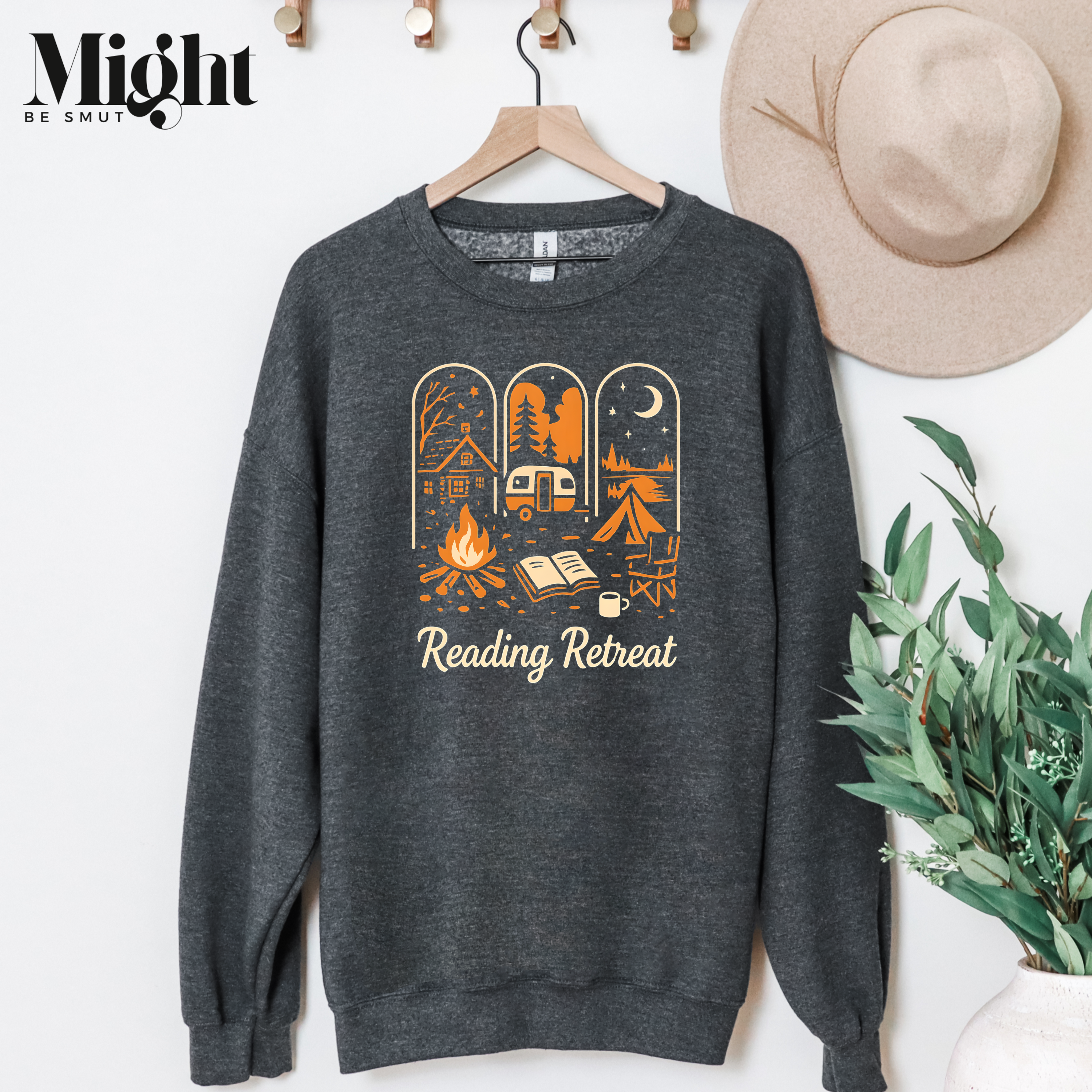 Crewneck Sweatshirt – Reading Retreat Bookish Campfire Camping Design product thumbnail image