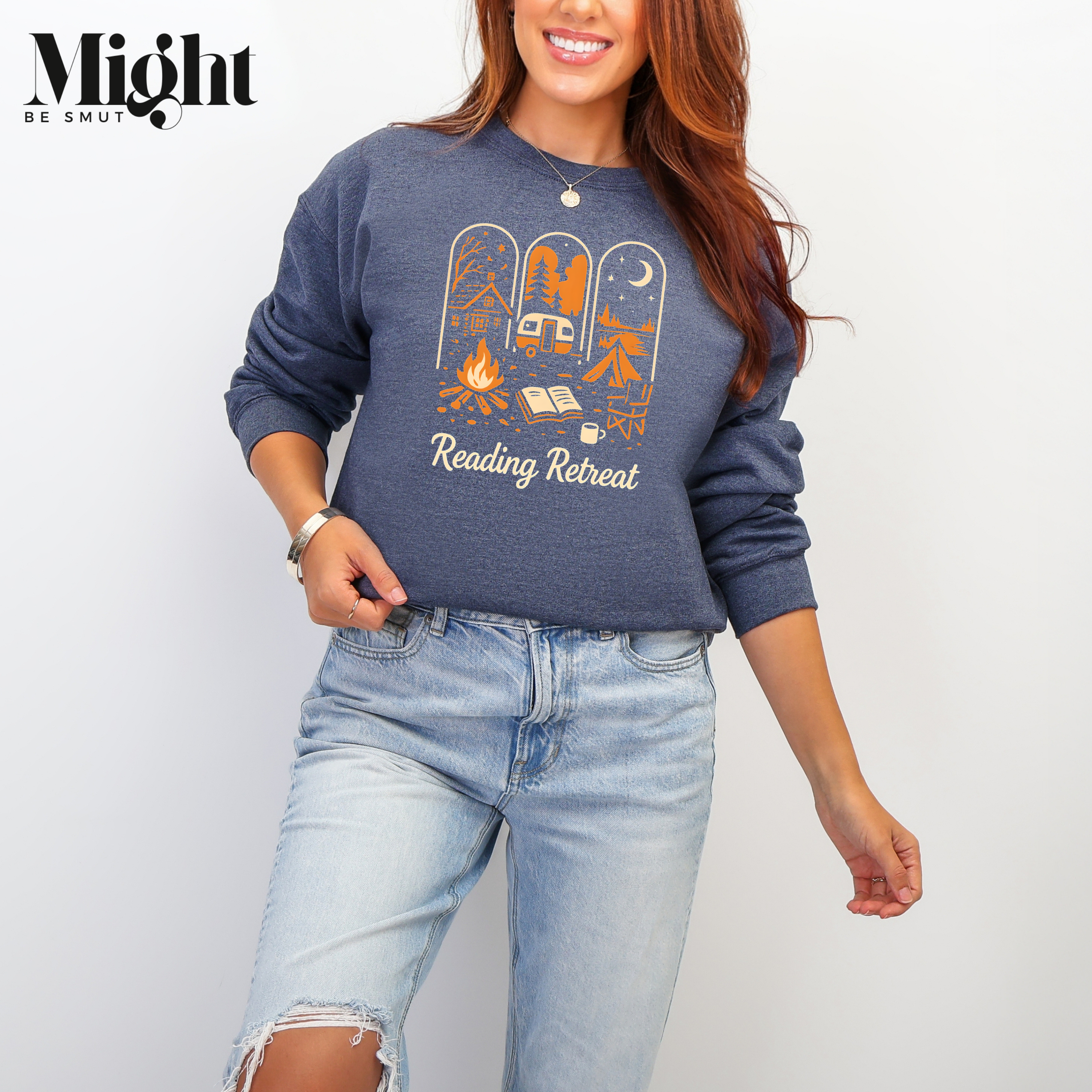 Crewneck Sweatshirt – Reading Retreat Bookish Campfire Camping Design product thumbnail image