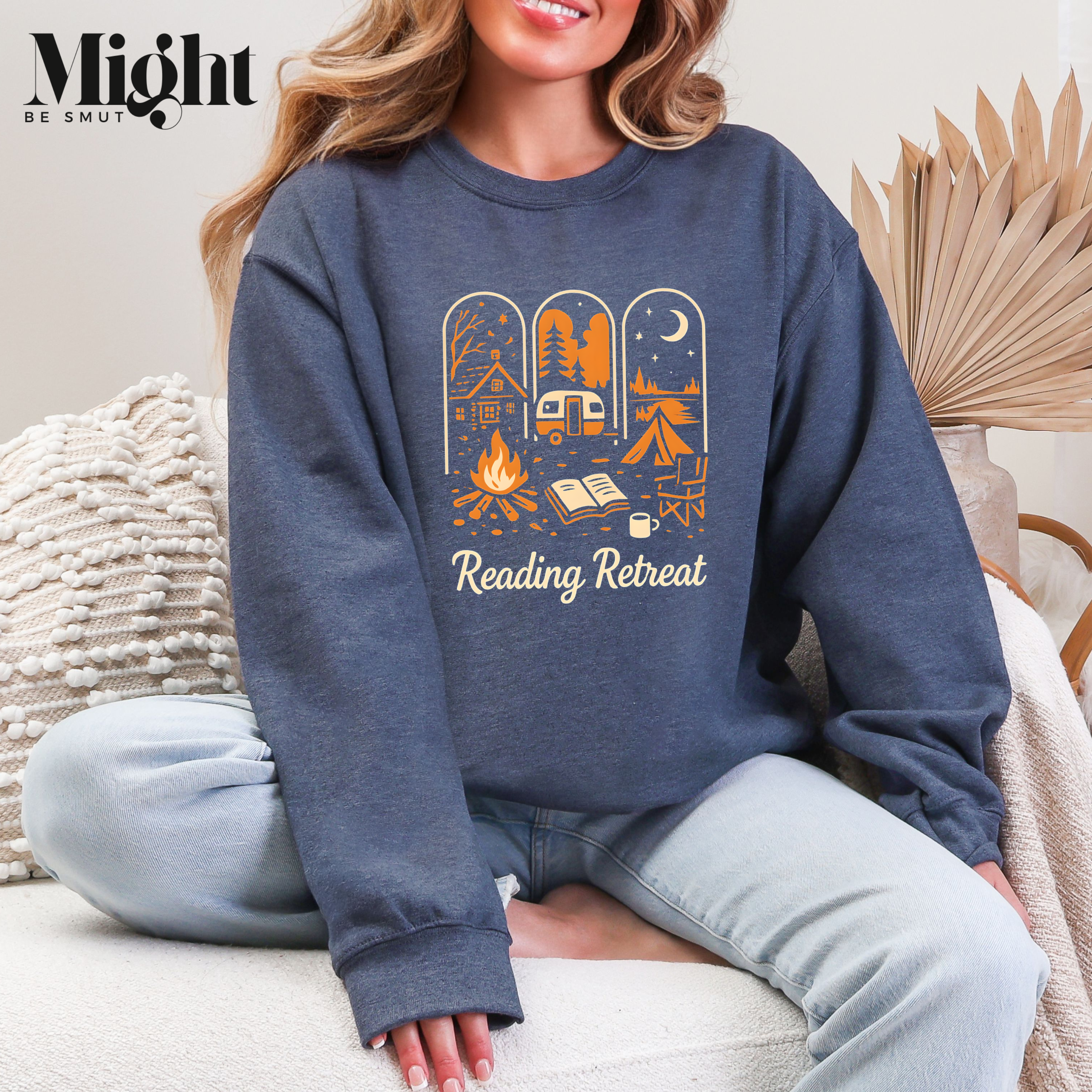 Crewneck Sweatshirt – Reading Retreat Bookish Campfire Camping Design product thumbnail image
