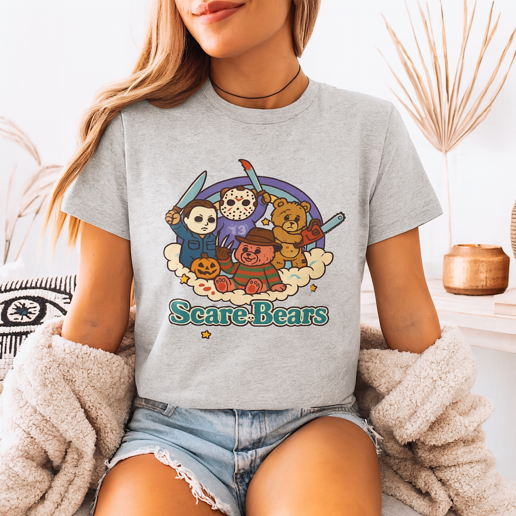 Women's Scare Bears Don’t Care Bears T-Shirt Funny Horror Parody Halloween  Tee