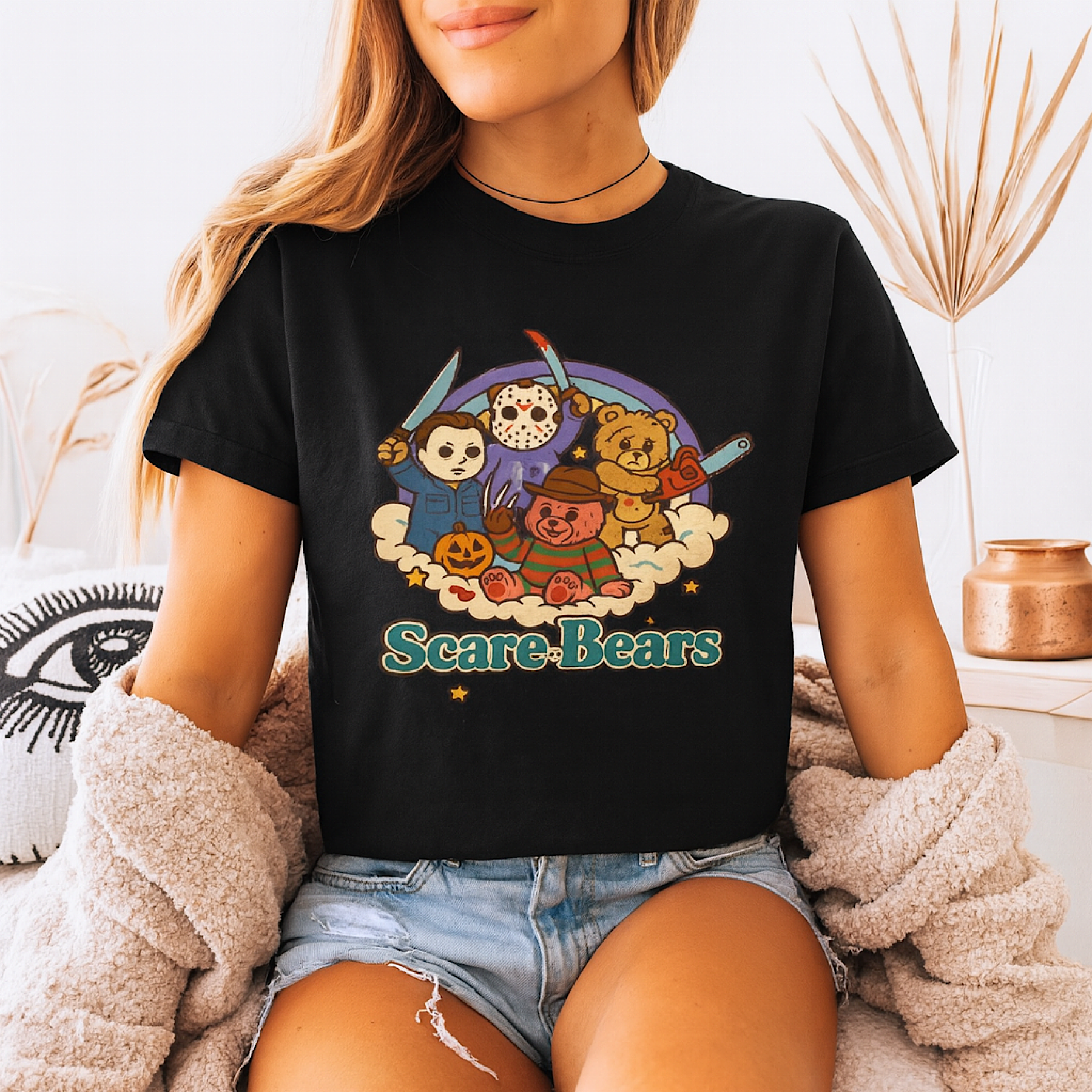Women's Scare Bears Don’t Care Bears T-Shirt Funny Horror Parody Halloween  Tee product thumbnail image