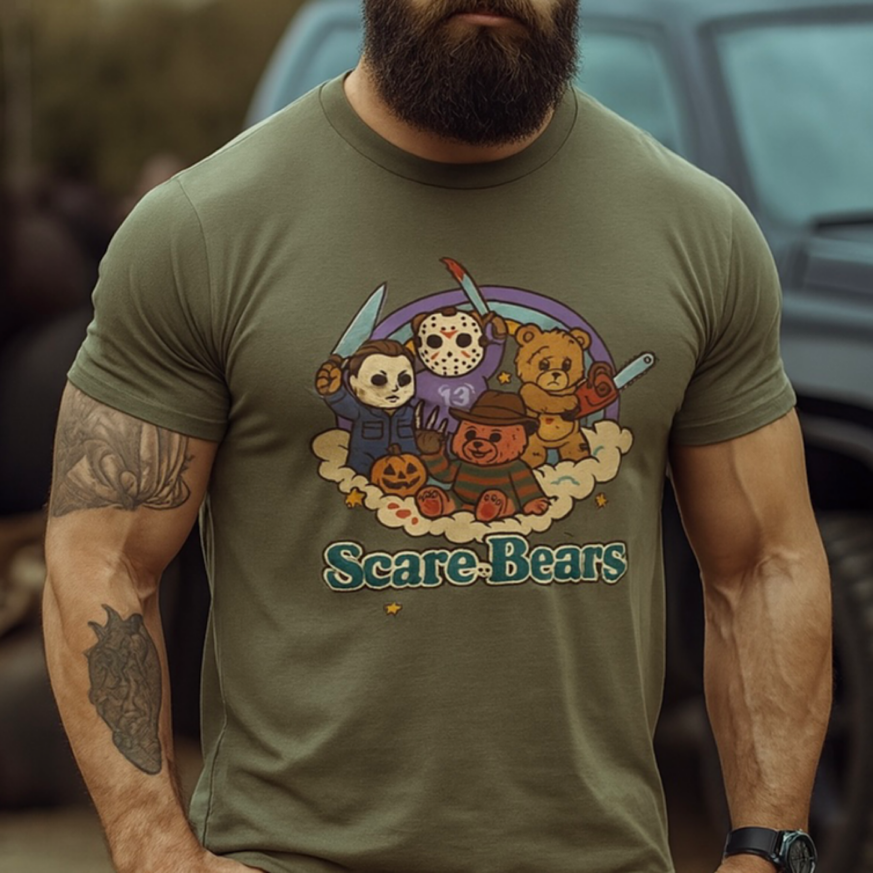 Scare Bears Don’t Care Bears T-Shirt Funny Horror Parody Halloween Graphic Tee