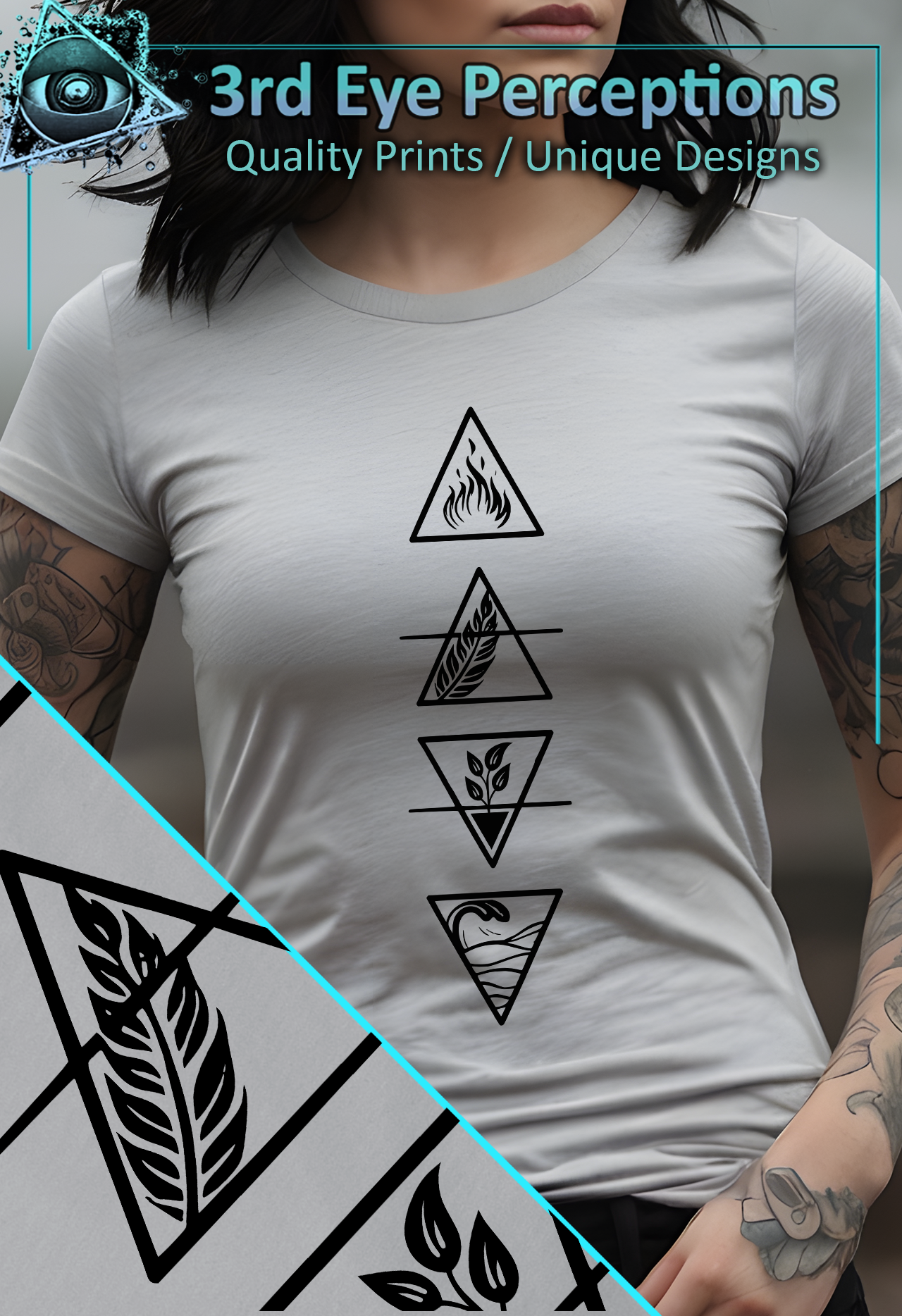 Vintage Elemental Pagan Witch Symbols Triangle Design Black | Womens Softstyle Shirt