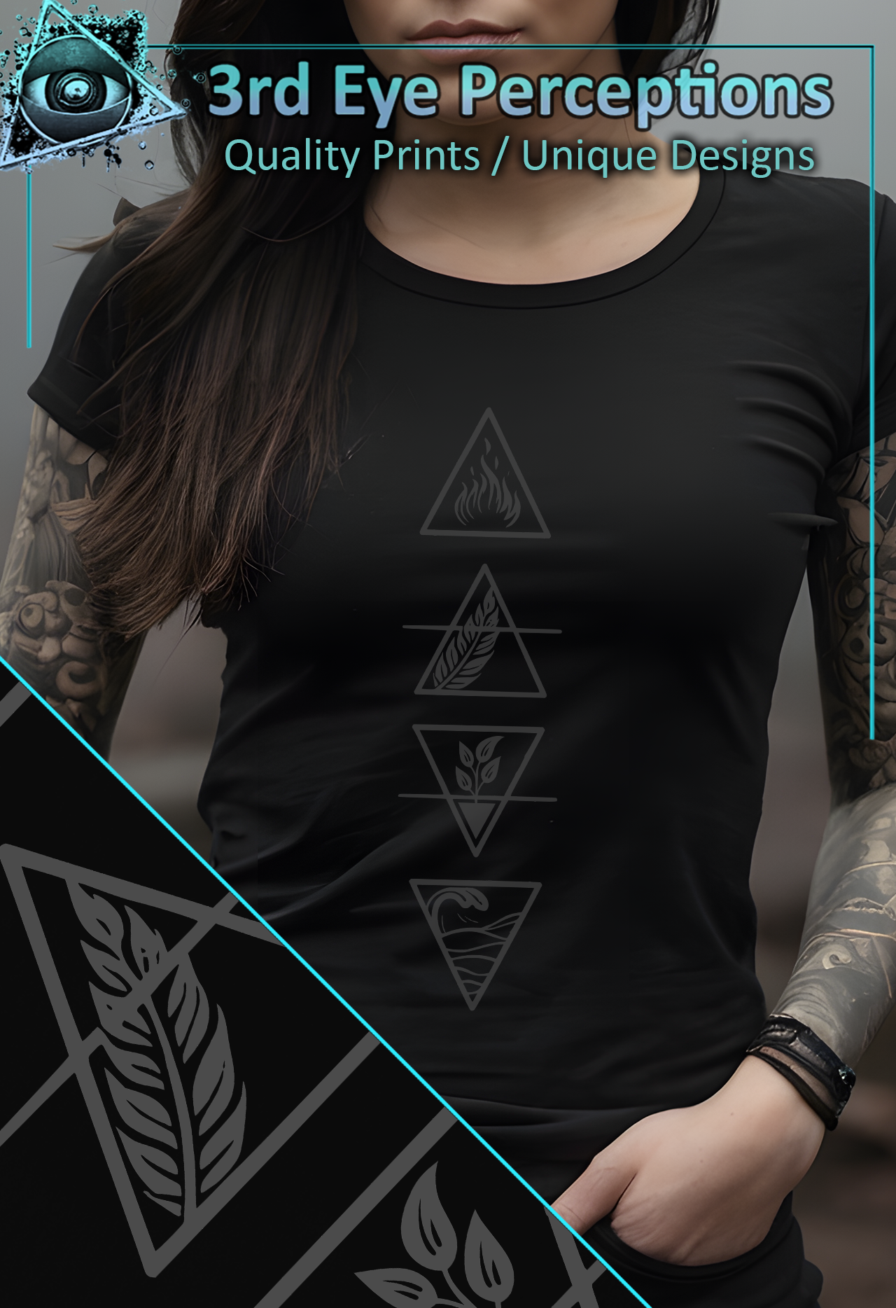 Vintage Elemental Pagan Witch Symbols Triangle Design Grey | Womens Softstyle Shirt product thumbnail image