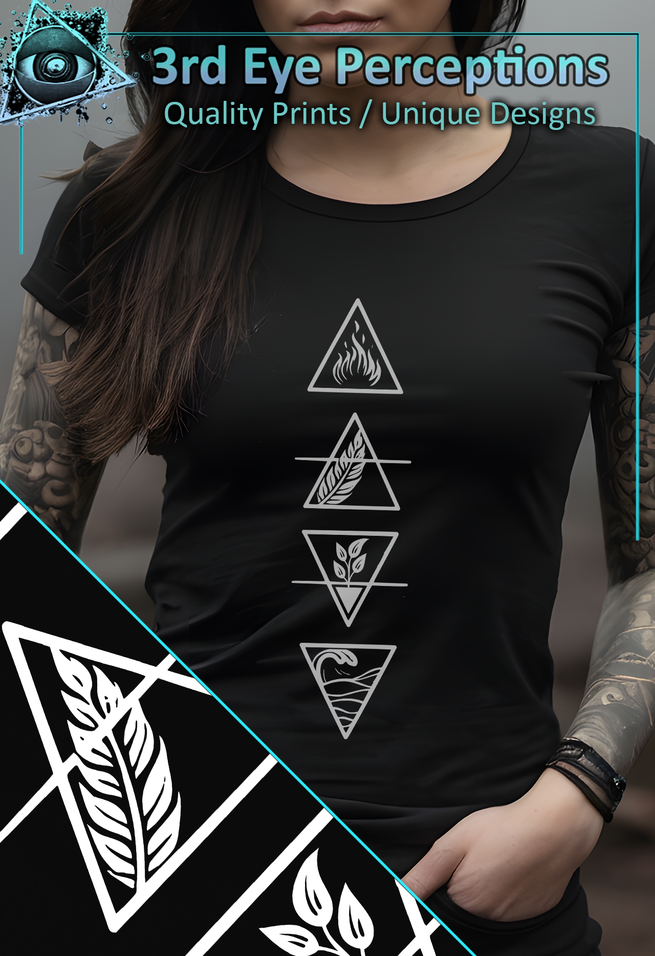 Vintage Elemental Pagan Witch Symbols Triangle Design White | Womens Softstyle Shirt product thumbnail image