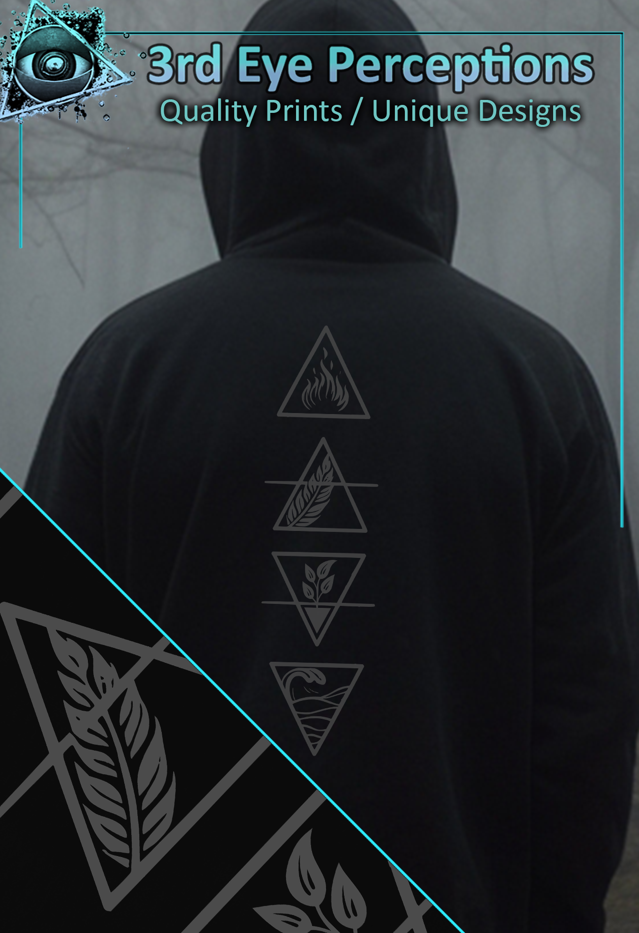 Vintage Elemental Pagan Witch Symbols Triangle Design Grey Back Print ( Unisex Heavy Blend™ Hooded )