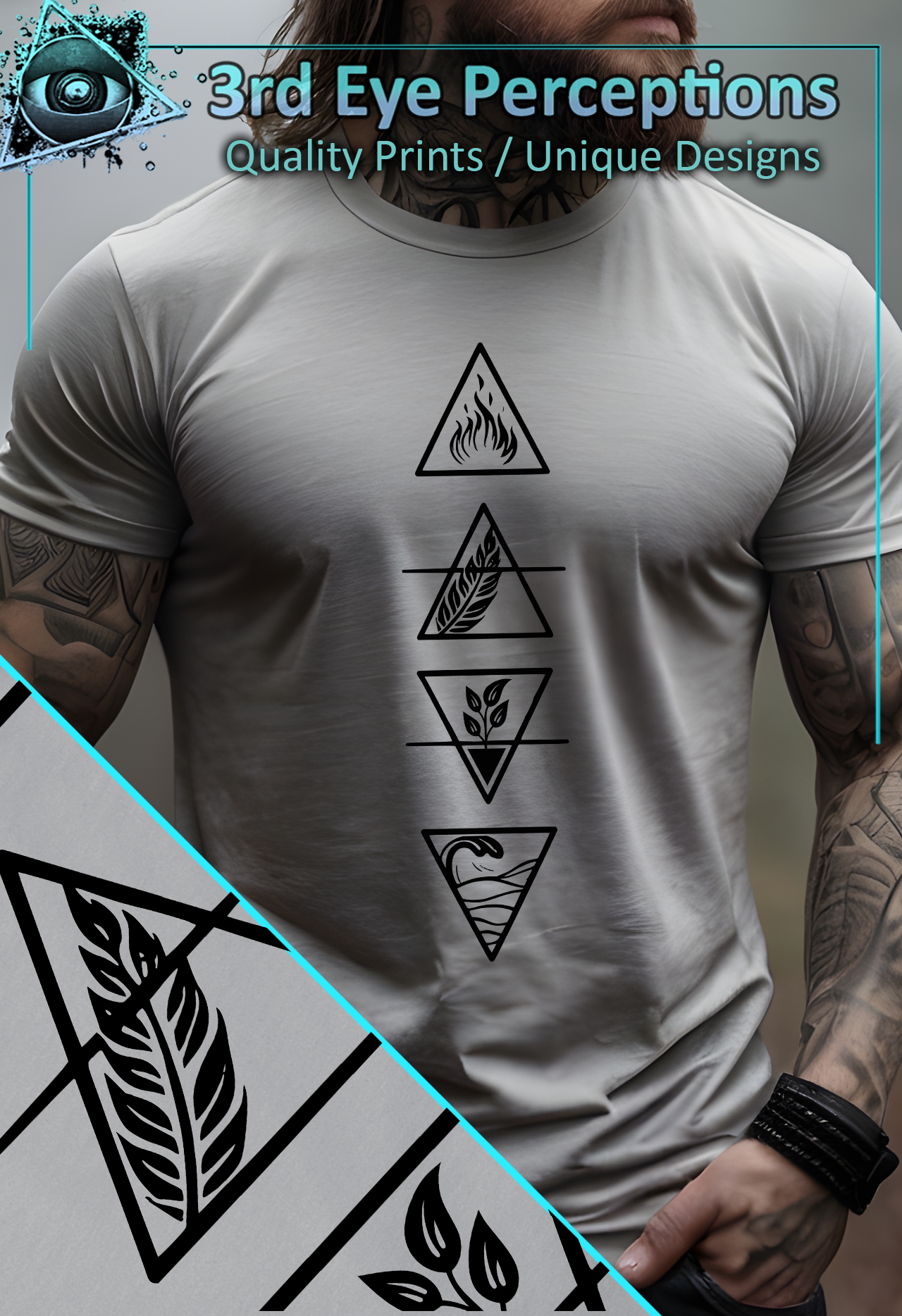 Vintage Elemental Pagan Witch Symbols Triangle Design Black product thumbnail image