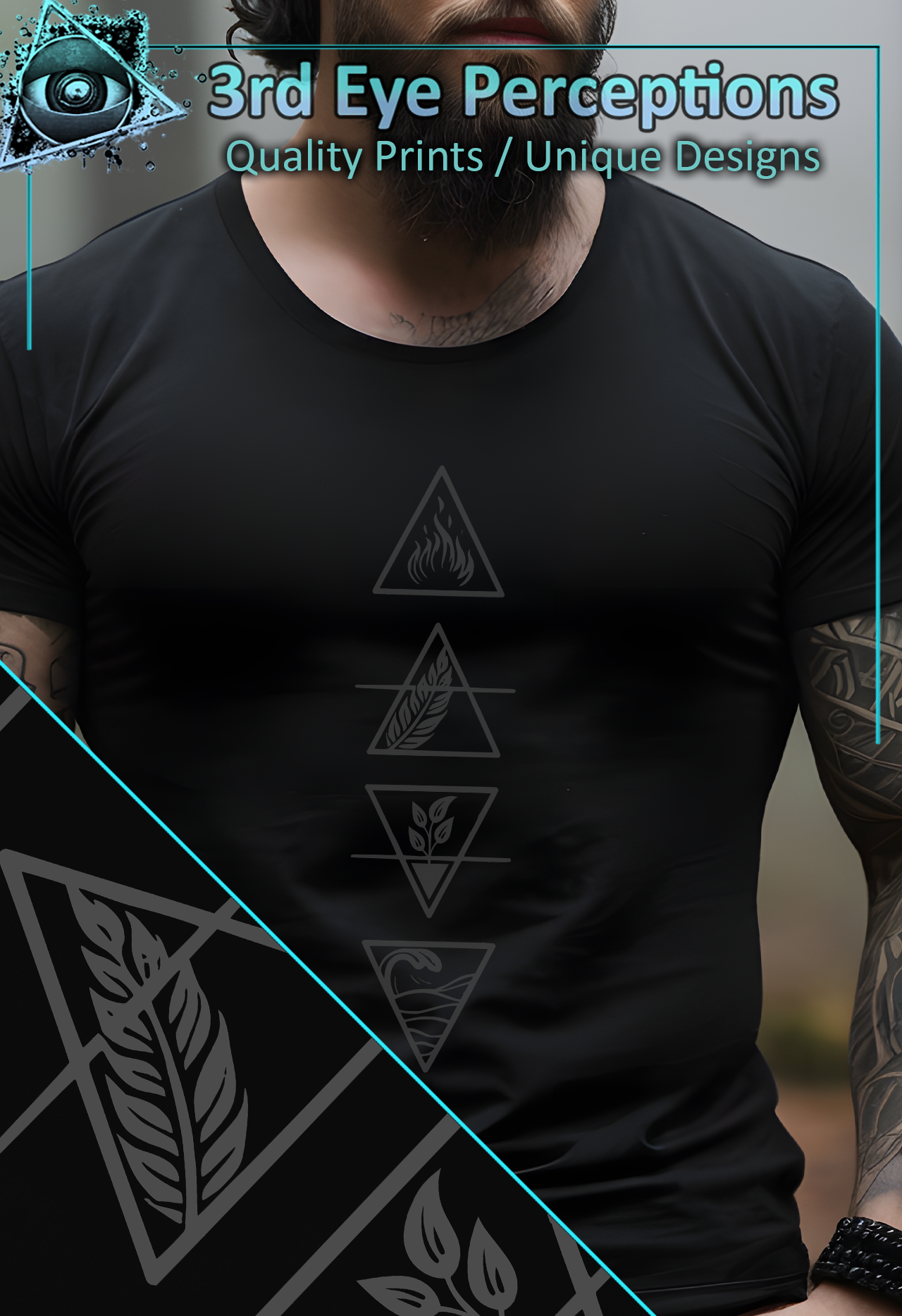 Vintage Elemental Pagan Witch Symbols Triangle Design Grey product thumbnail image