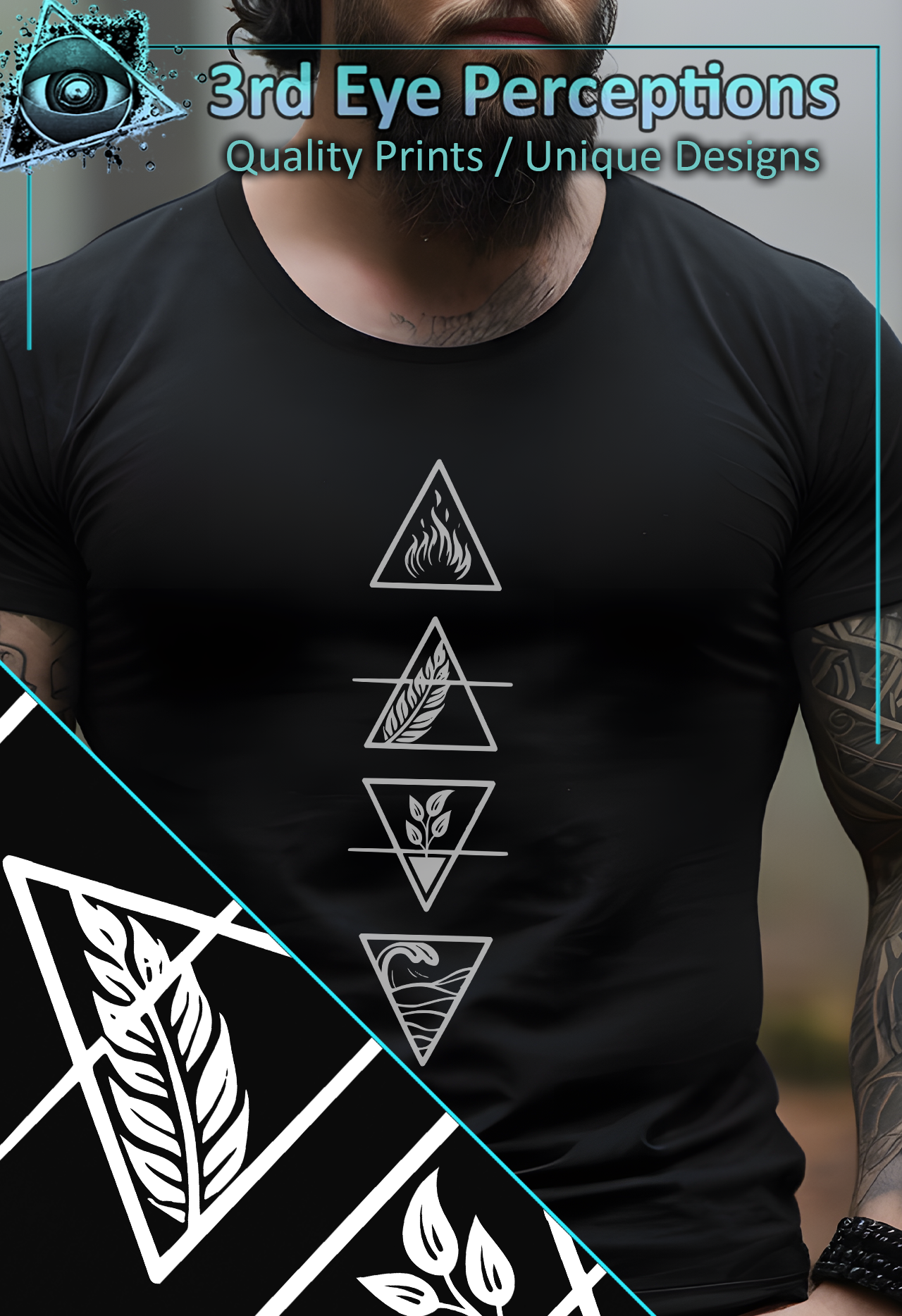 Vintage Elemental Pagan Witch Symbols Triangle Design White product thumbnail image