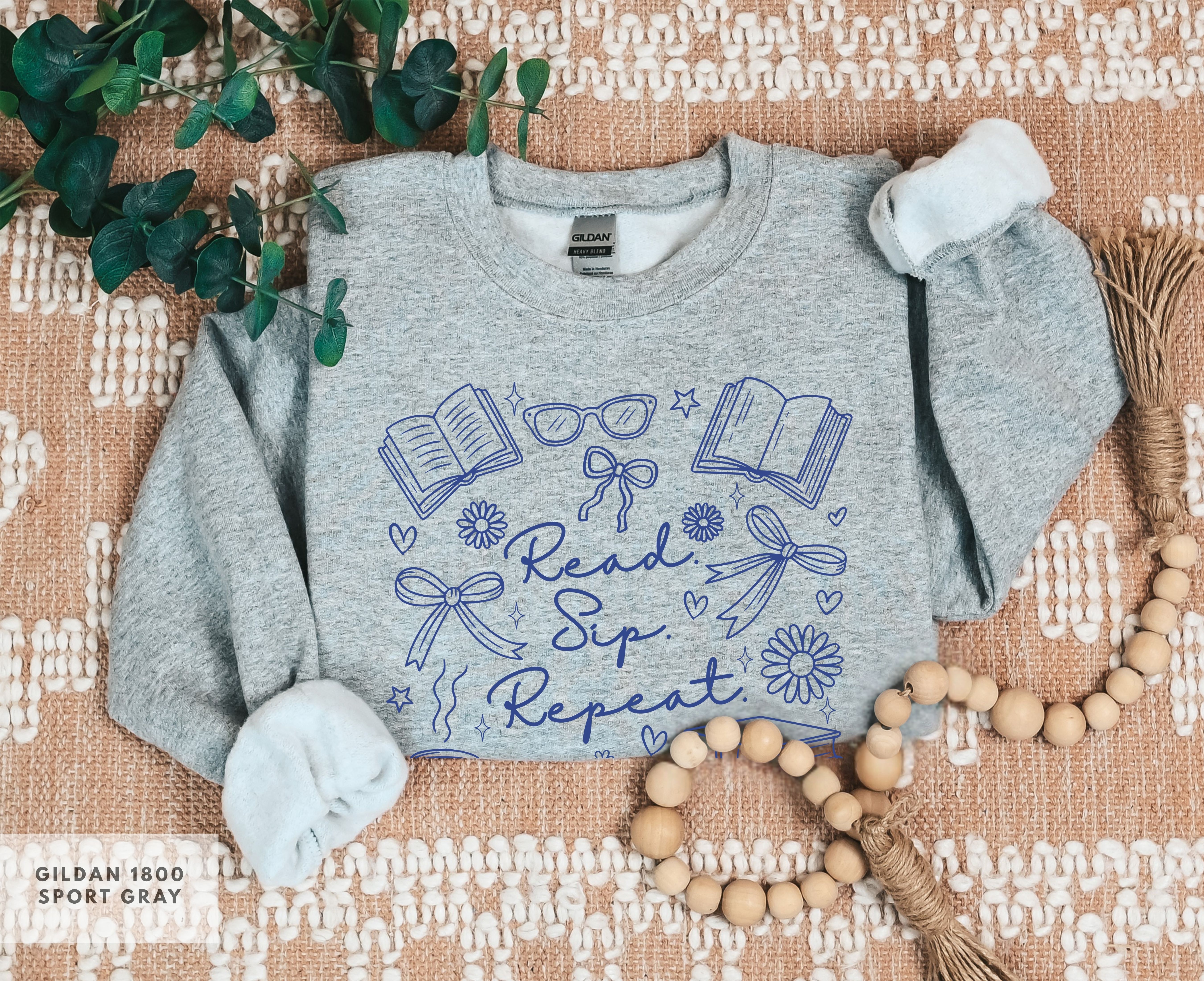 Book Lover's Crewneck Sweatshirt, Read Sip Repeat, Reader Gift, Bookish Apparel, Cozy Reading Top, Literary Sweatshirt product thumbnail image