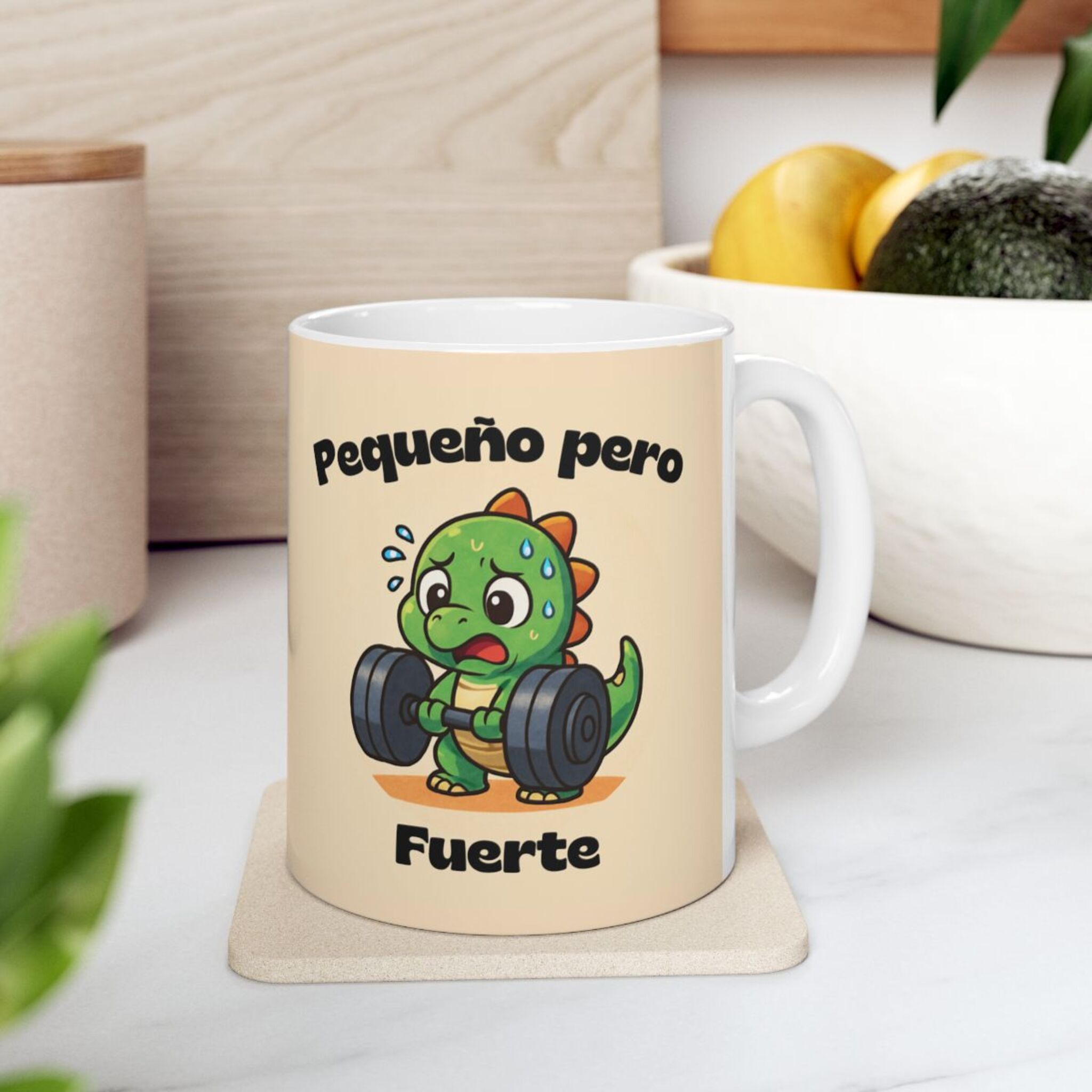 Taza de cerámica “Pequeño pero Fuerte” – Dinosaurio motivacional – 11oz product thumbnail image
