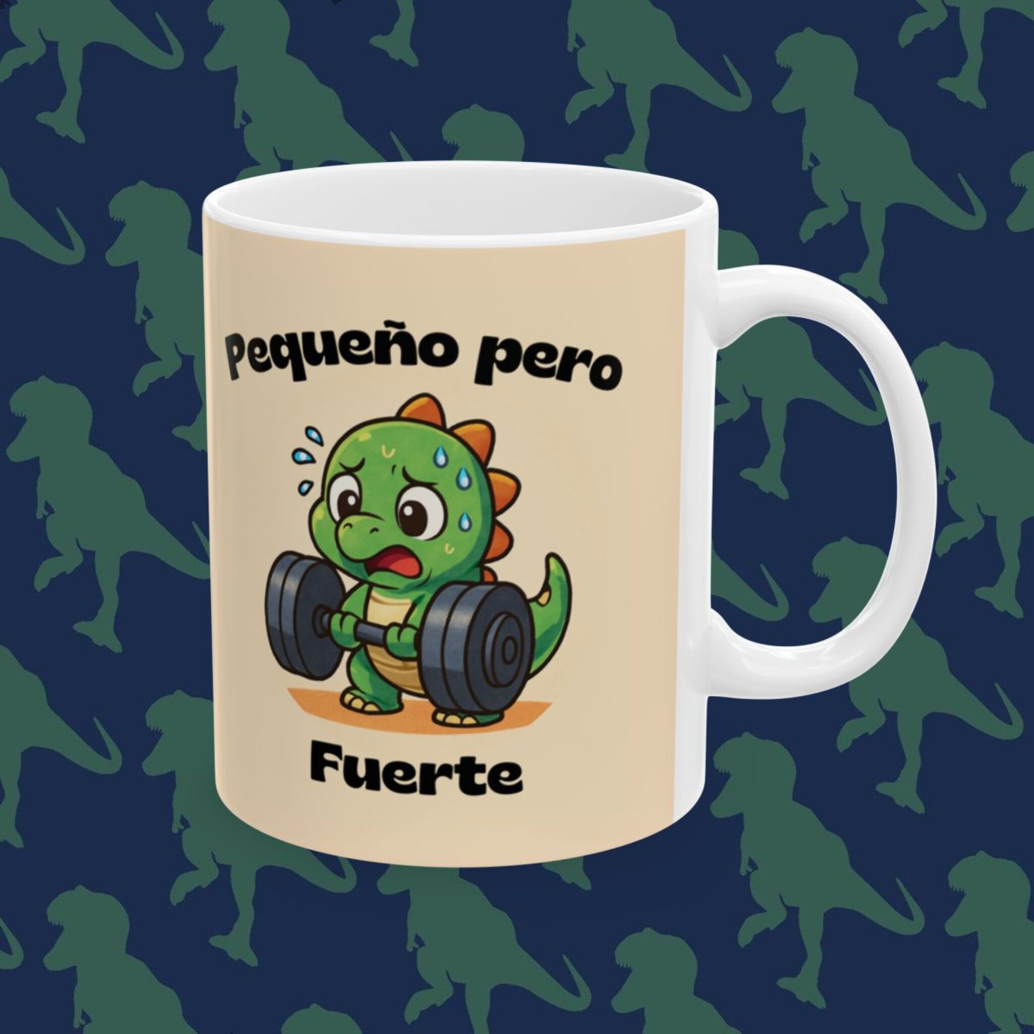 Taza de cerámica “Pequeño pero Fuerte” – Dinosaurio motivacional – 11oz product thumbnail image