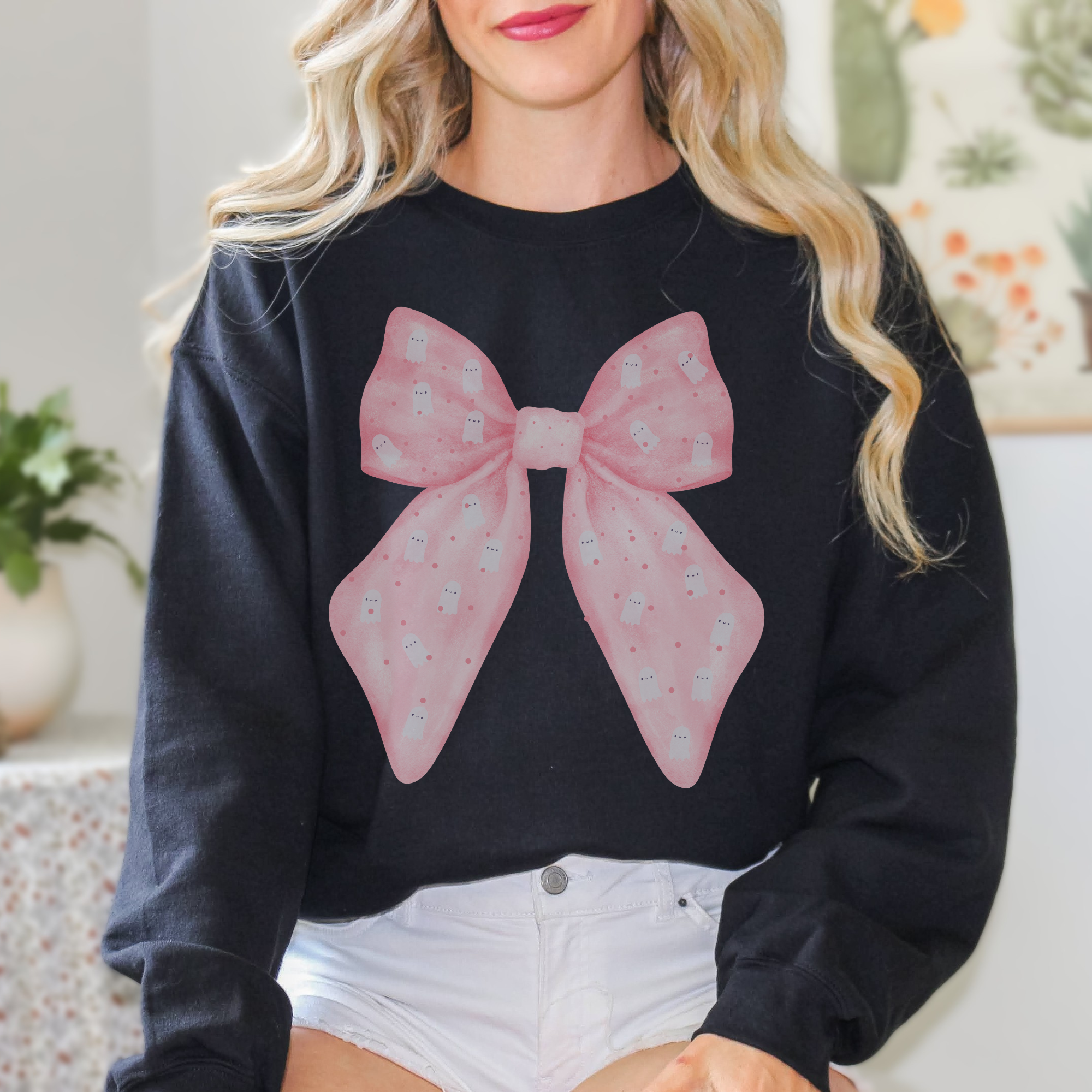 Chic Bow Halloween Sweatshirt, Cozy Crewneck, Unisex Apparel, Fashion Gift, Casual Sweater, Perfect for Spring Chic Bow Halloween Sweatshirt, Cozy Crewneck, Unisex Apparel, Fashion Gift, Casual Sweater, Perfect for Spring