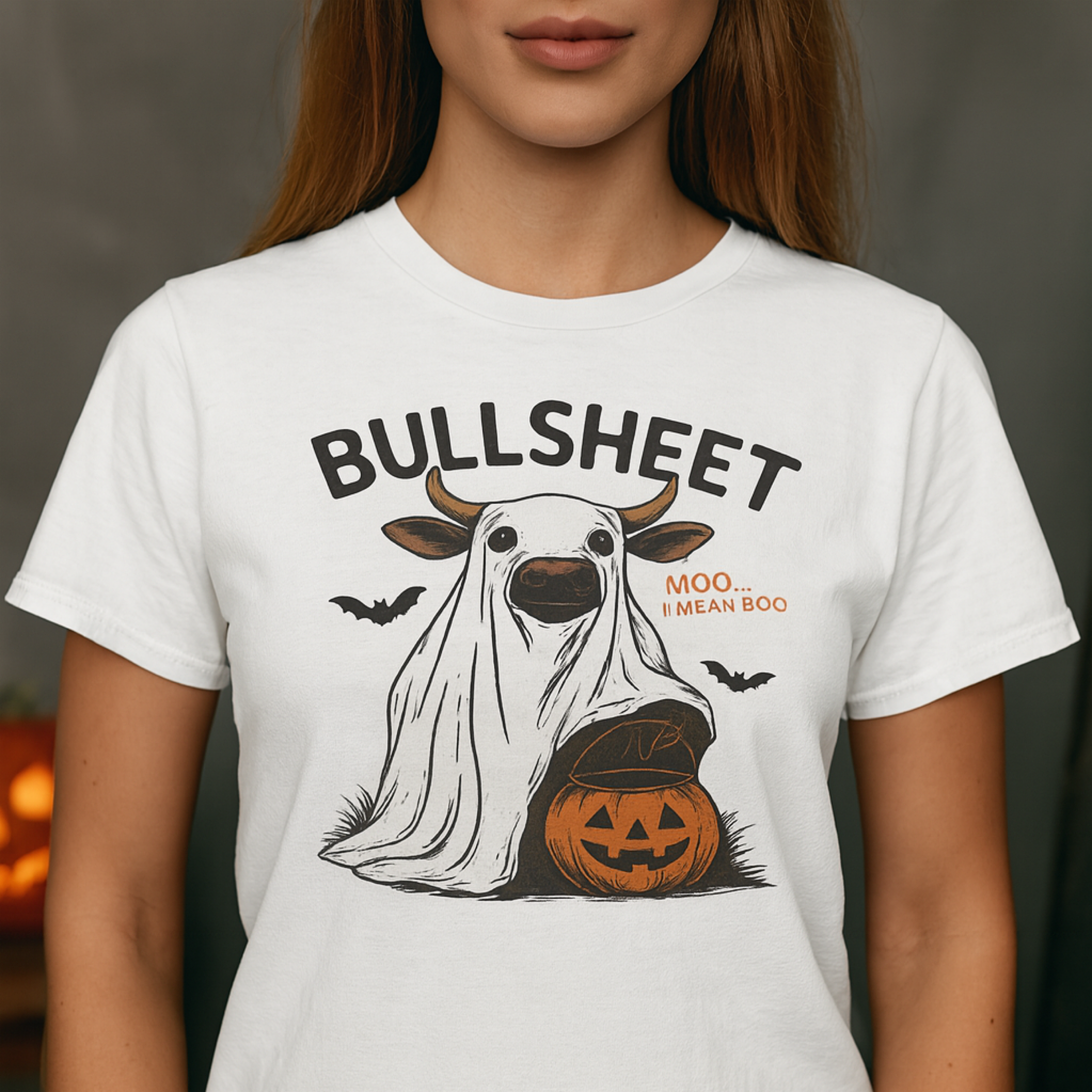 Funny Halloween BULLSHEET Scary Cow Ghost T-Shirt Ghostly Witch Mini Cow