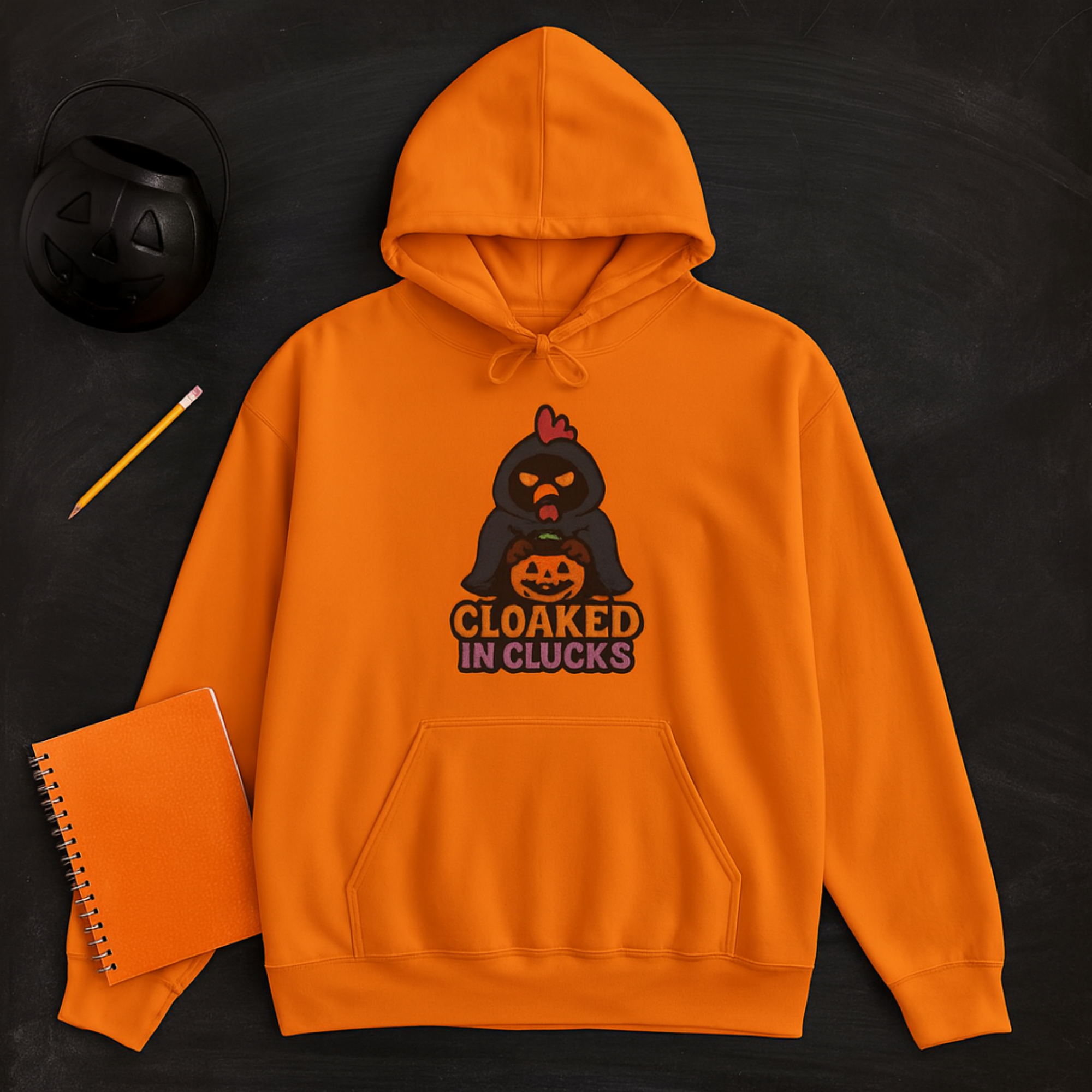 Cloaked in Clucks Hoodie | Funny Halloween Chicken Sweatshirt | Spooky Fall Unisex Pullover product thumbnail image