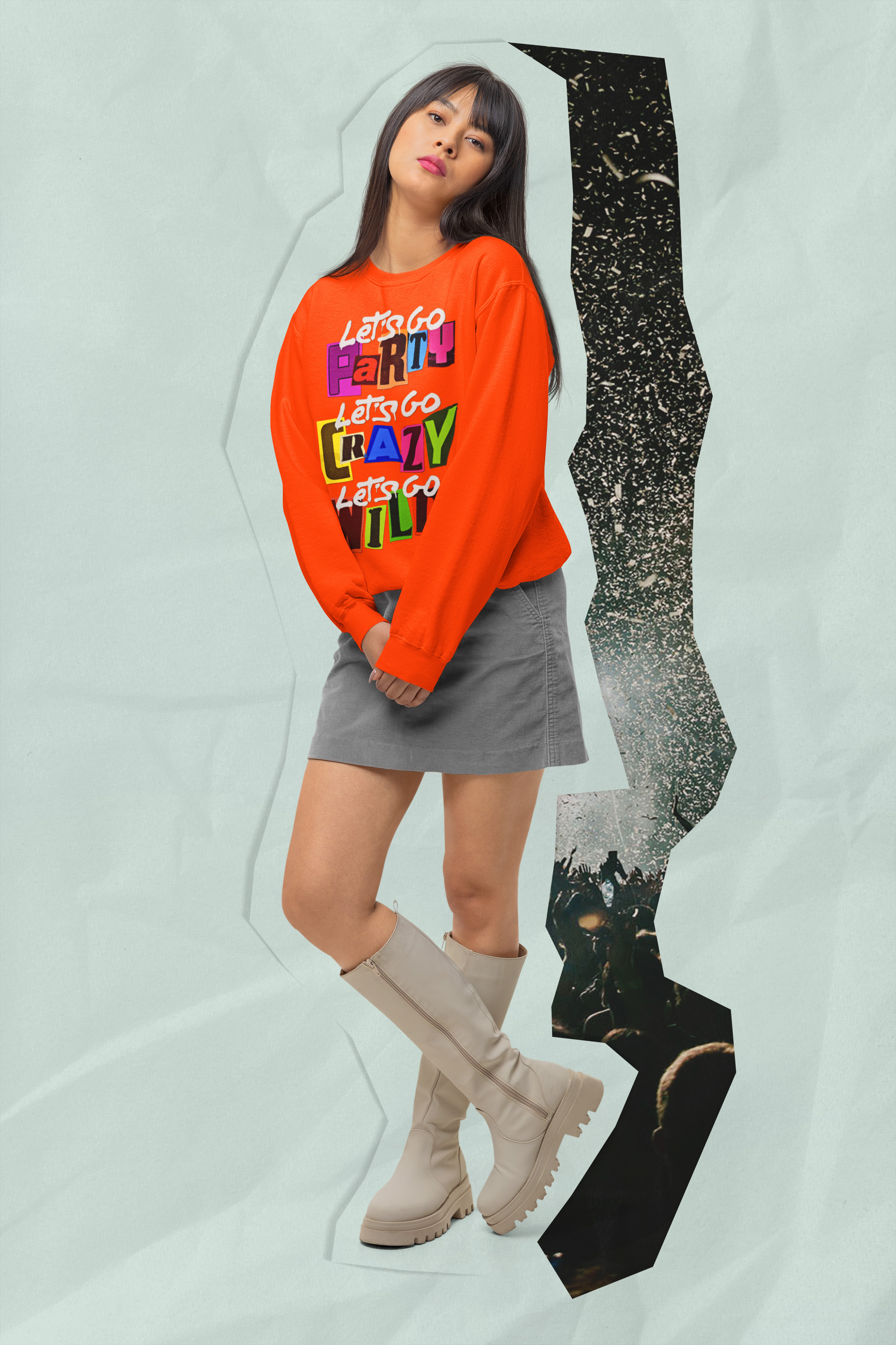 Party Vibes Unisex Crewneck Sweatshirt, Bright Orange Sweatshirt, Fun Outing Apparel, Celebration Wear, Casual Party Outfit product thumbnail image Party Vibes Unisex Crewneck Sweatshirt, Bright Orange Sweatshirt, Fun Outing Apparel, Celebration Wear, Casual Party Outfit product thumbnail image