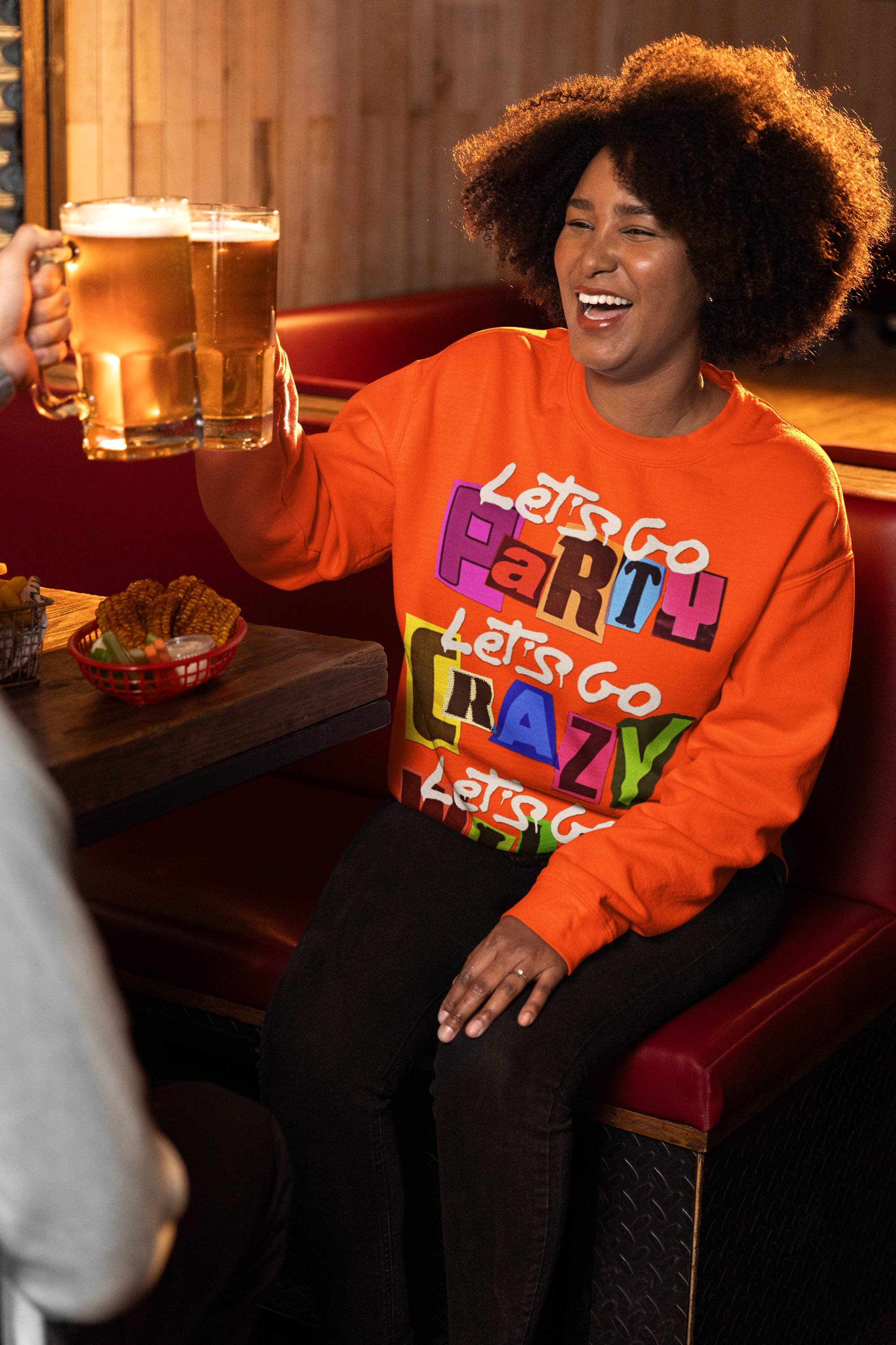 Party Vibes Unisex Crewneck Sweatshirt, Bright Orange Sweatshirt, Fun Outing Apparel, Celebration Wear, Casual Party Outfit product thumbnail image