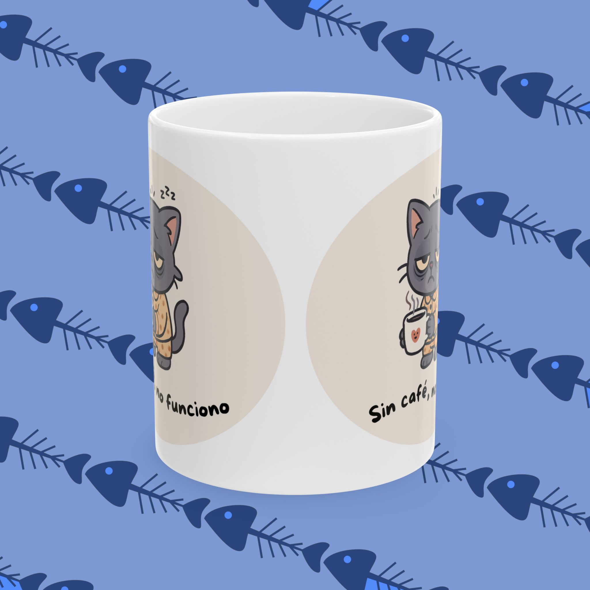 Taza Gato Gris “Sin café, no funciono” – Divertida, kawaii y de alta calidad (11oz/15oz) product thumbnail image