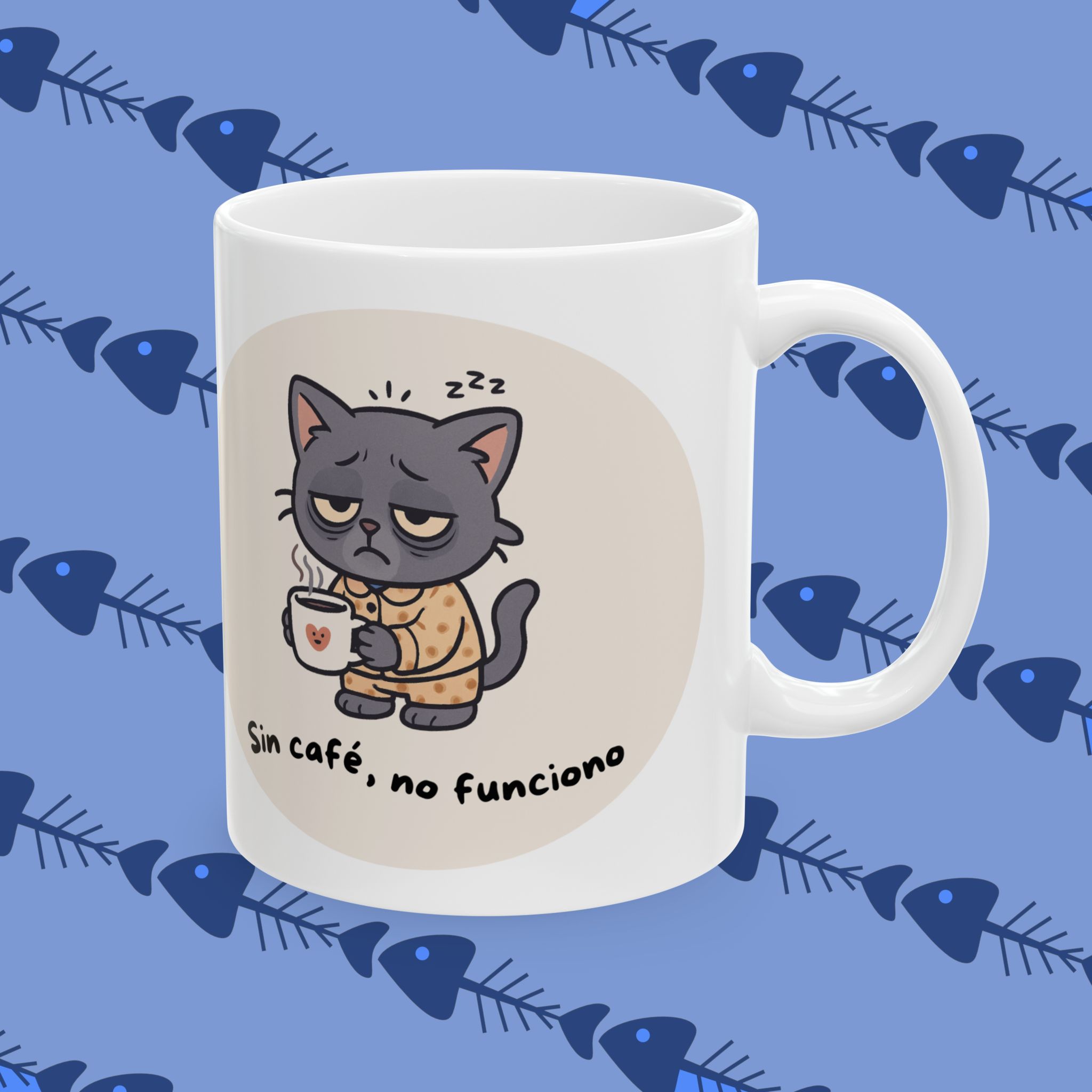 Taza Gato Gris “Sin café, no funciono” – Divertida, kawaii y de alta calidad (11oz/15oz) product thumbnail image