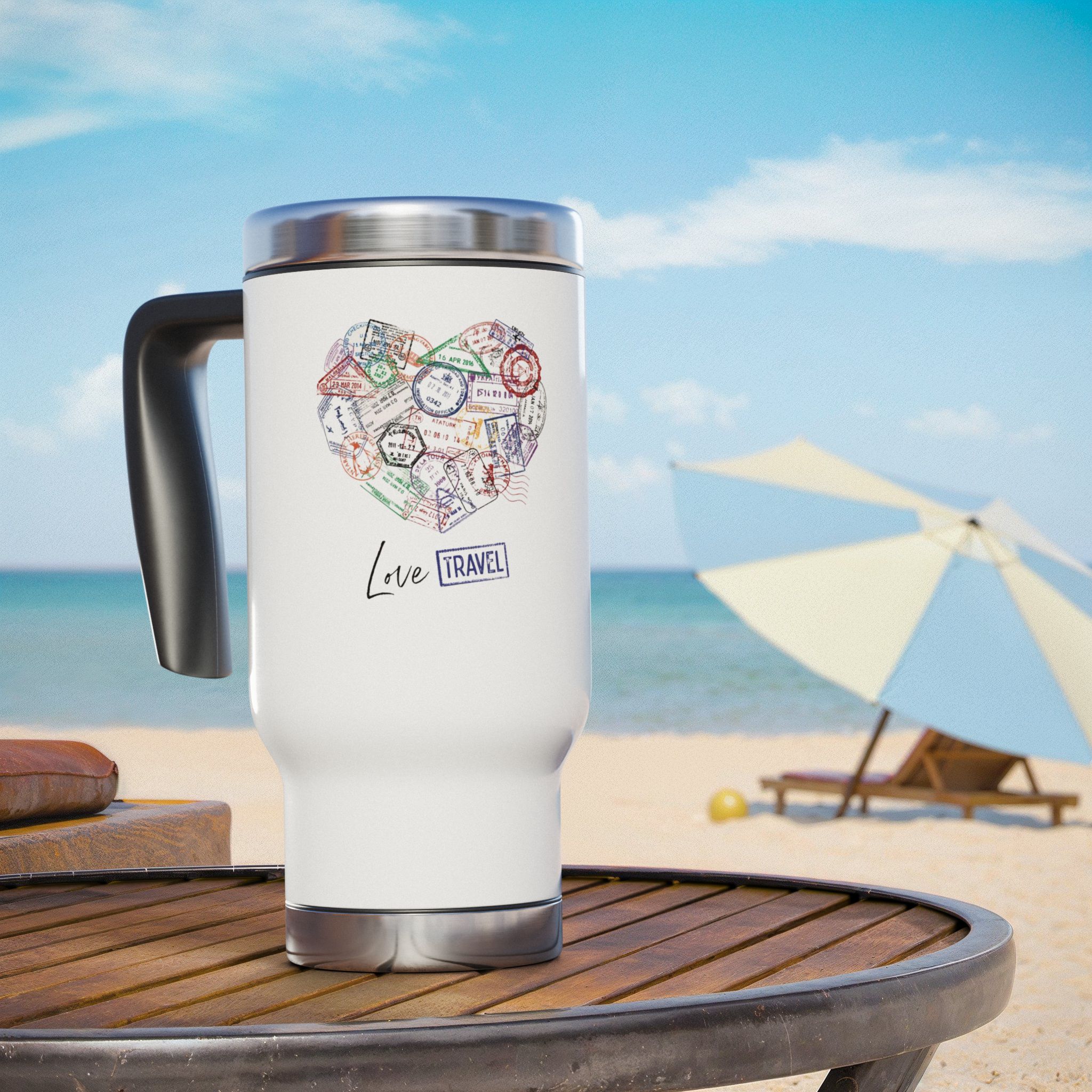 Personalized Travel Mug with Handle, Custom 14oz Water Bottle, Insulated Travel Mug, Birthday Anniversary Weddings Gift for Her/Him, Coffee Cup, Travel Tumbler