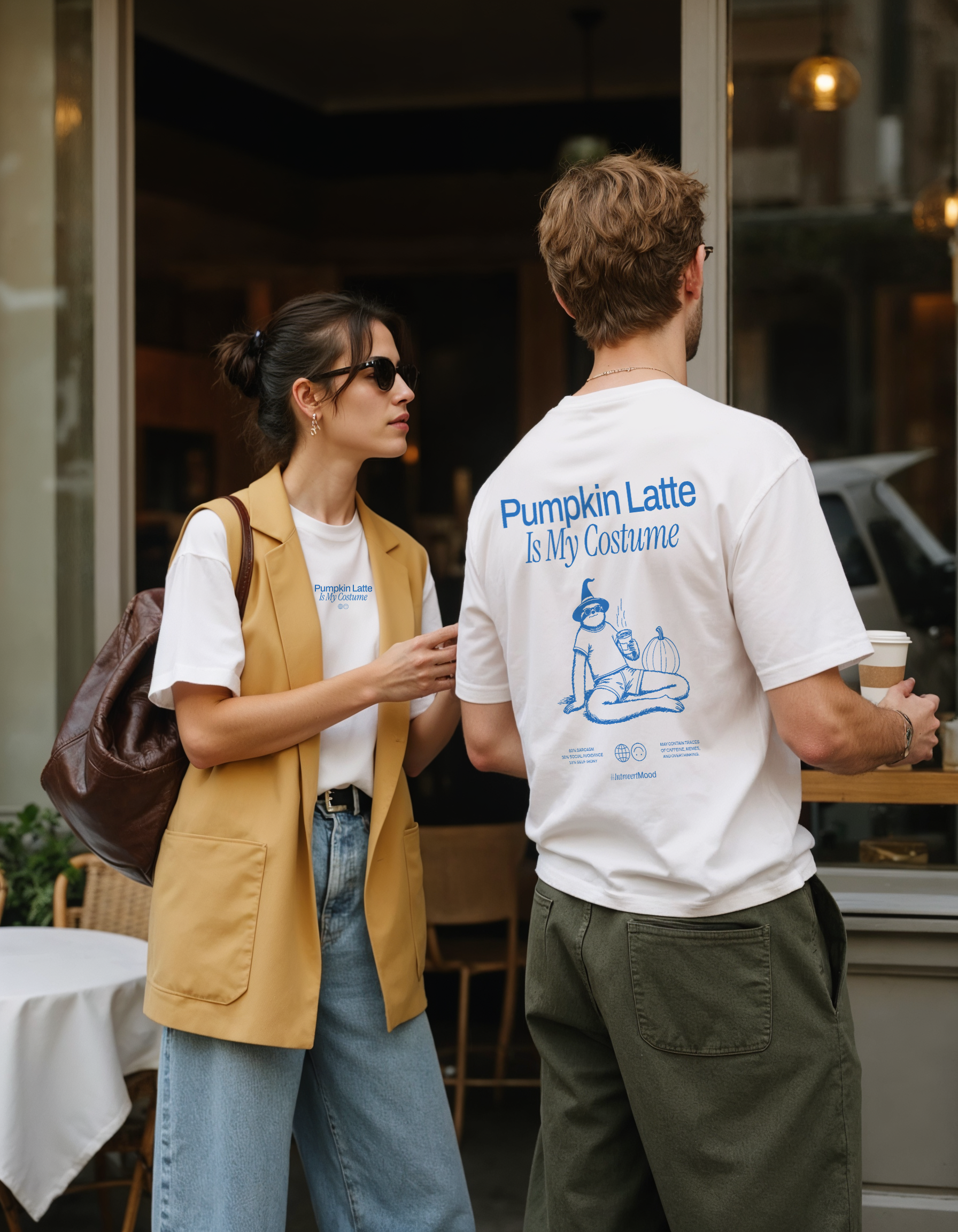 Pumpkin Latte is my Costume | Halloween Unisex T-shirt | Front & back print product thumbnail image Pumpkin Latte is my Costume | Halloween Unisex T-shirt | Front & back print product thumbnail image