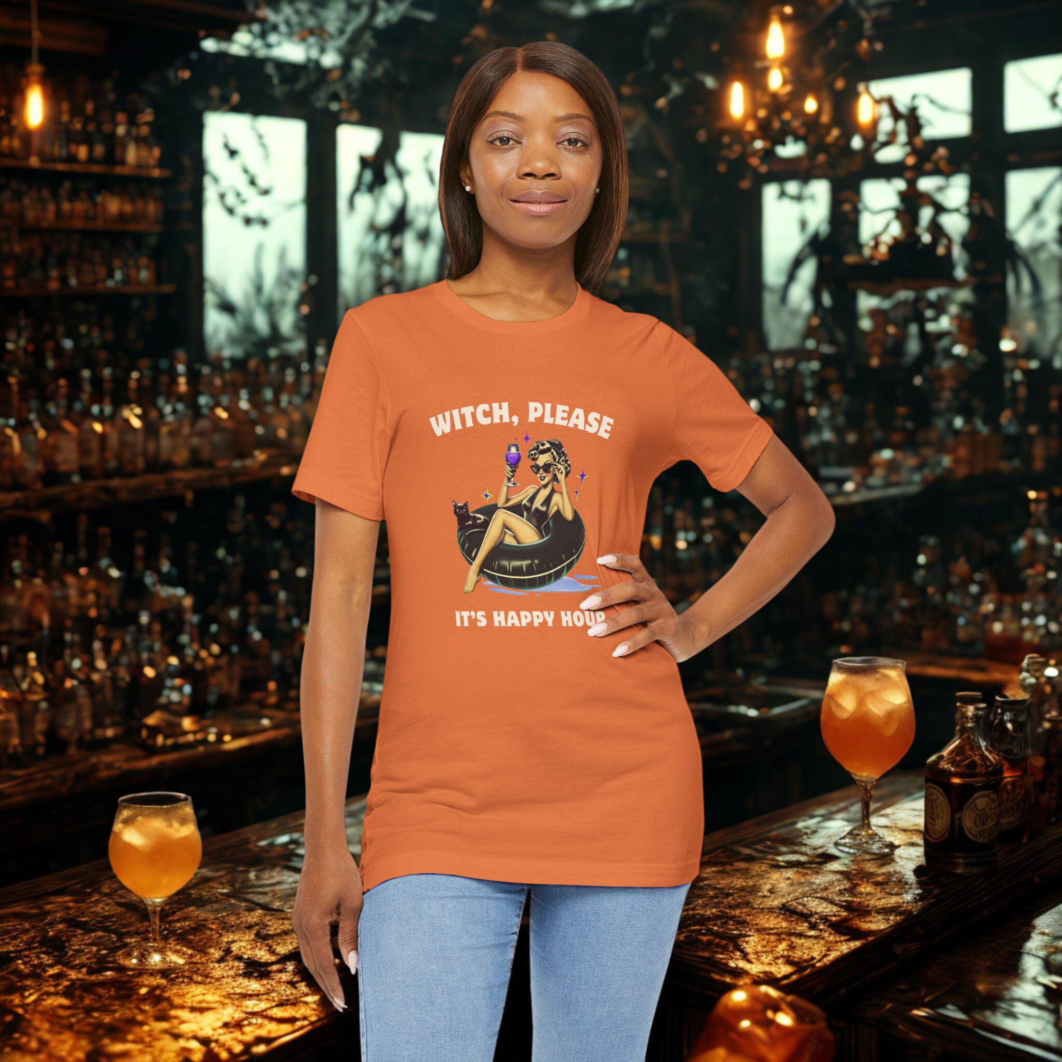 Witch Please, It's Happy Hour Shirt- Funny Witchy Halloween Graphic Tee, Halloween Drinking Shirt, Spooky Season Bella Canvas Tee product thumbnail image