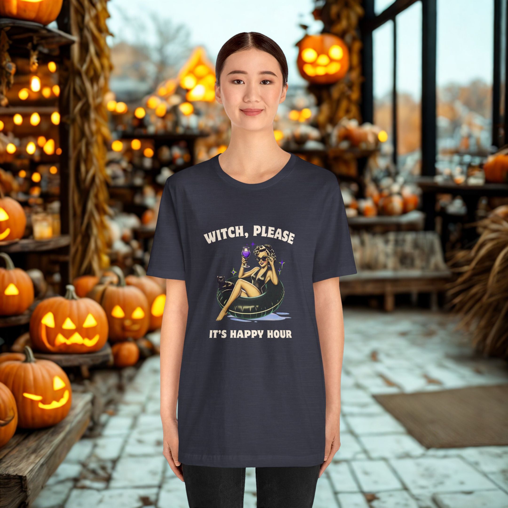Witch Please, It's Happy Hour Shirt- Funny Witchy Halloween Graphic Tee, Halloween Drinking Shirt, Spooky Season Bella Canvas Tee product thumbnail image