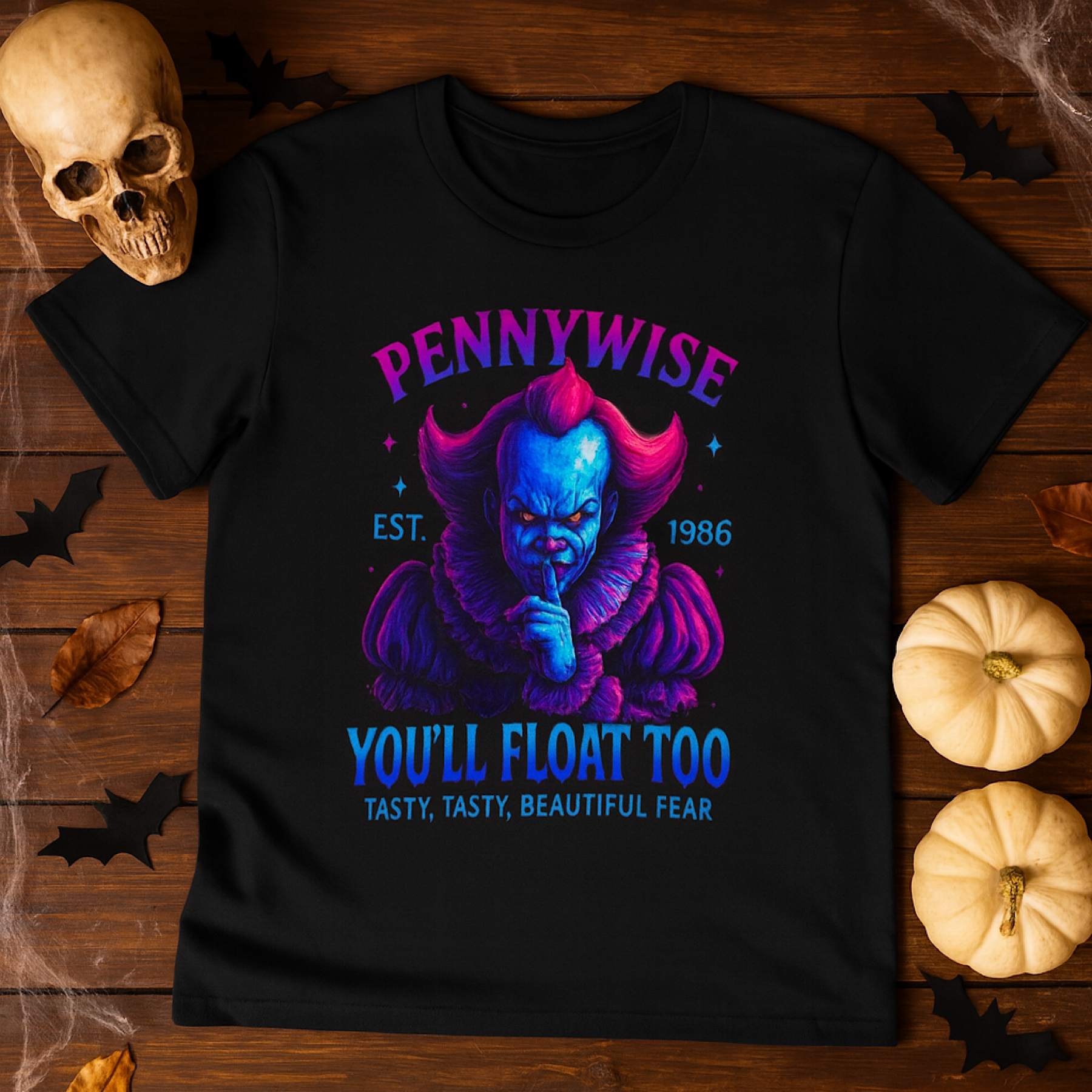 Cyberpunk Pennywise T-Shirt Horror IT Movie Clown Neon Retro  Halloween Shirt