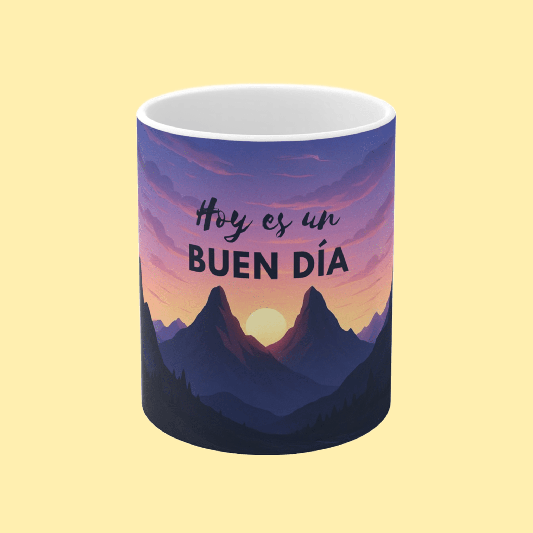 Taza “Hoy es un buen día” – Amanecer en las montañas, ideal para empezar con energía (11oz/15oz) product thumbnail image