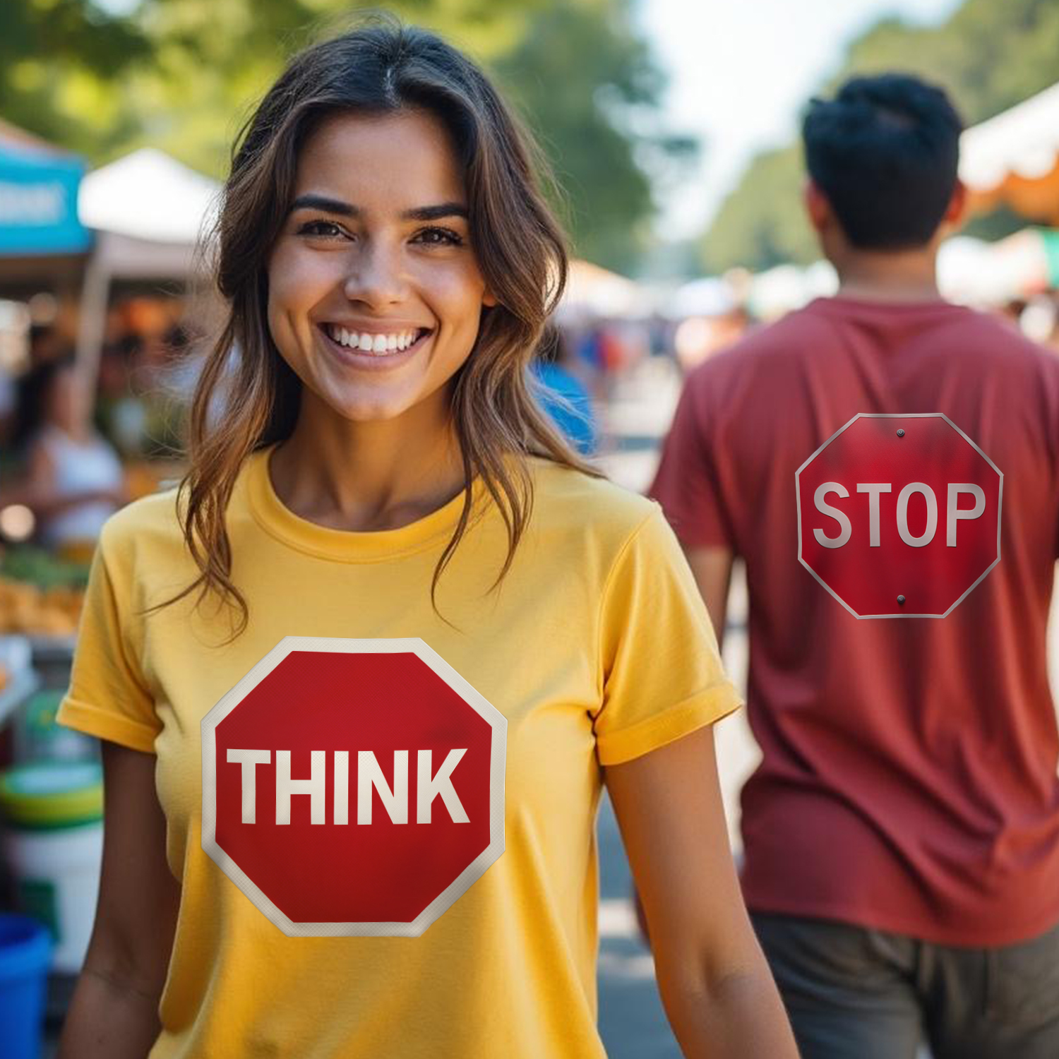 Stop Think V-Neck Tee - Unisex Jersey