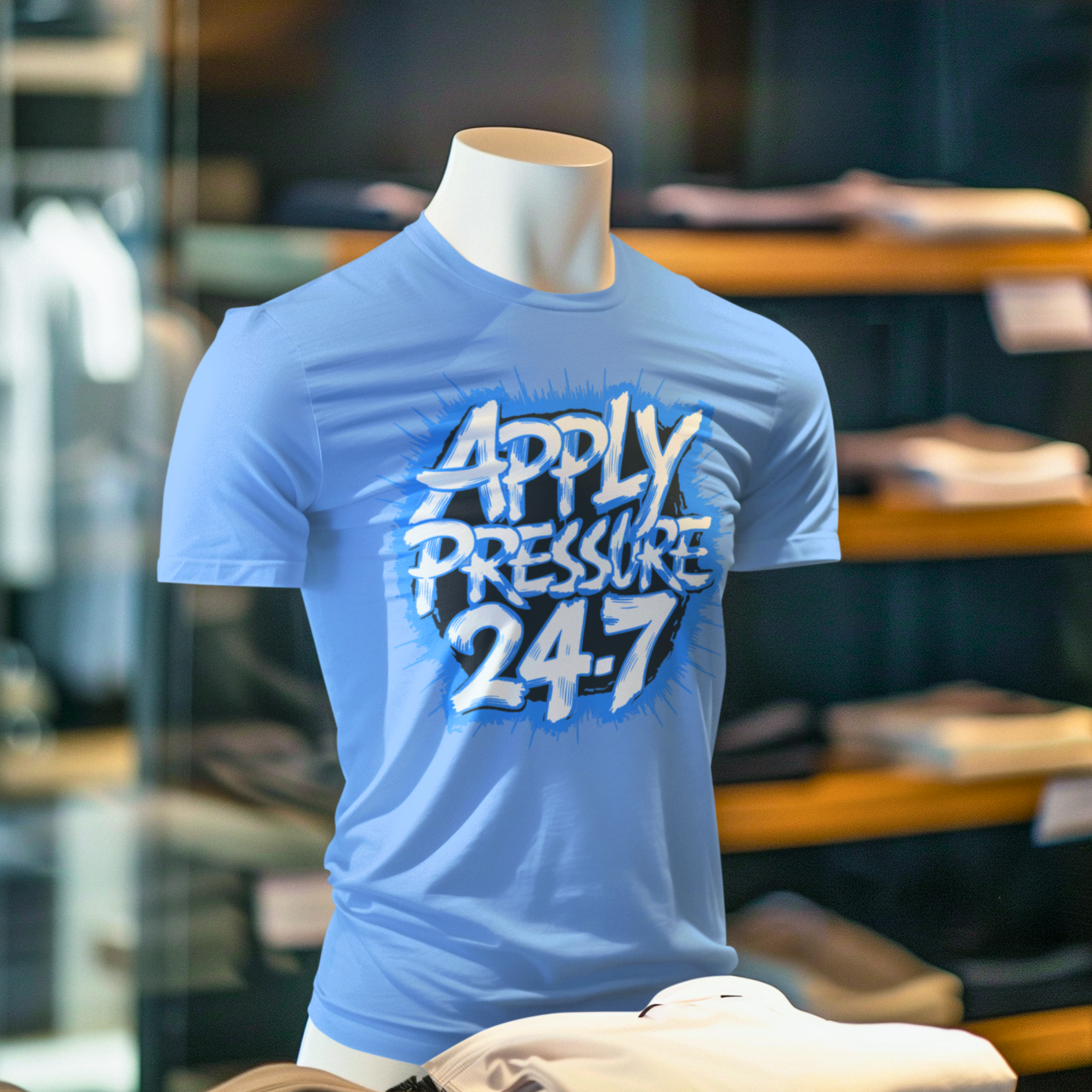 Unisex Softstyle Apply Pressure Carolina/White/Black T-Shirt product thumbnail image Unisex Softstyle Apply Pressure Carolina/White/Black T-Shirt product thumbnail image