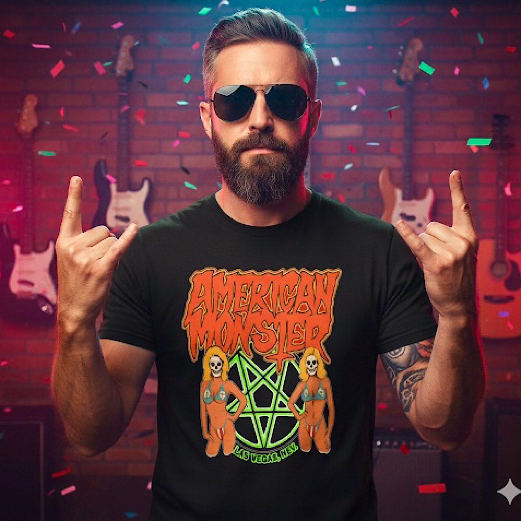 American Monster Band T-Shirt Vintage Metal Rock Graphic Tee Las Vegas Horror  product thumbnail image