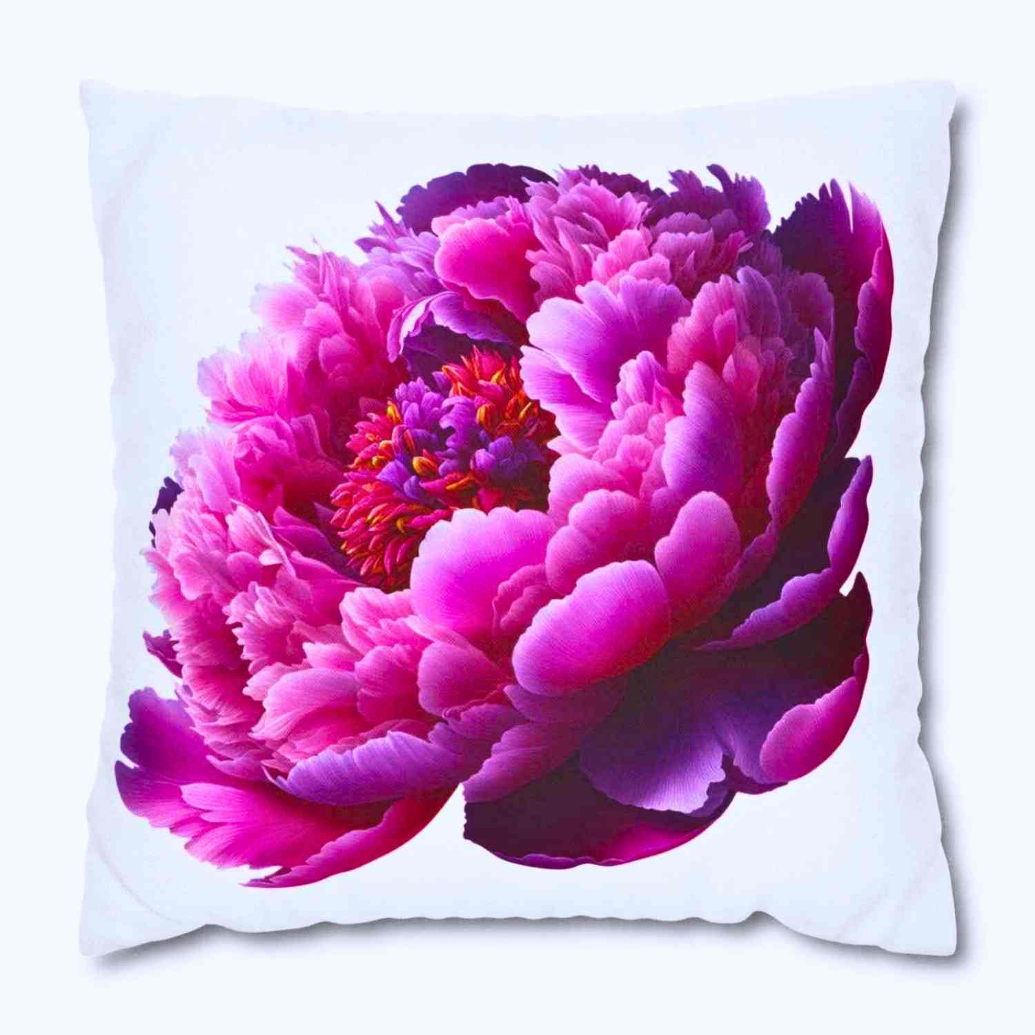Pink Peony Throw Pillow – Elegant Flower Cushion on White Canvas, Decorative Pillow Cover for Bedroom, Sofa, Housewarming or Anniversary Gift product thumbnail image