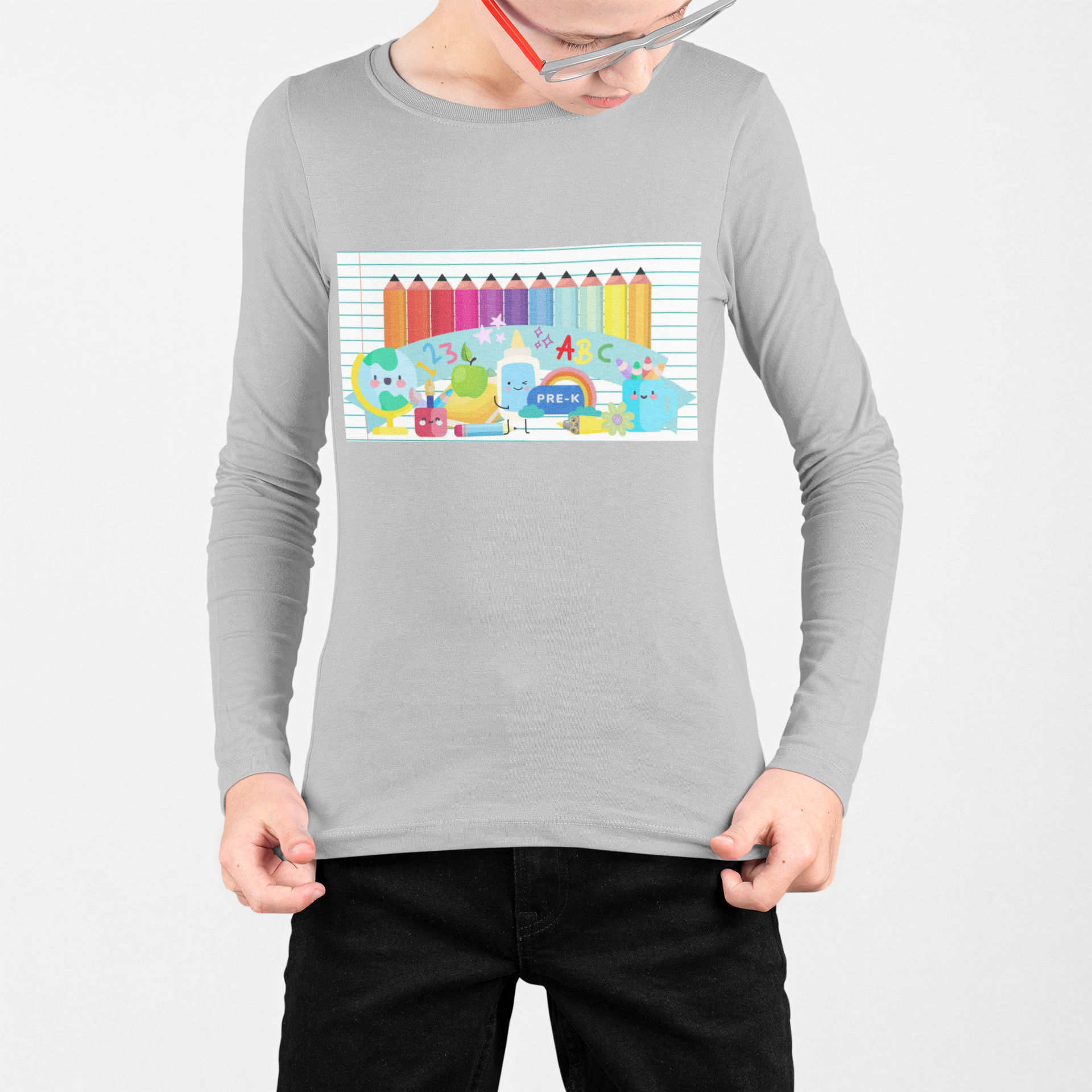 Youth Long Sleeve Learning Is Fun Tee, Perfect for Kids' School Apparel, Gifts, Casual Wear, Winter Activities, Customizable Design product thumbnail image
