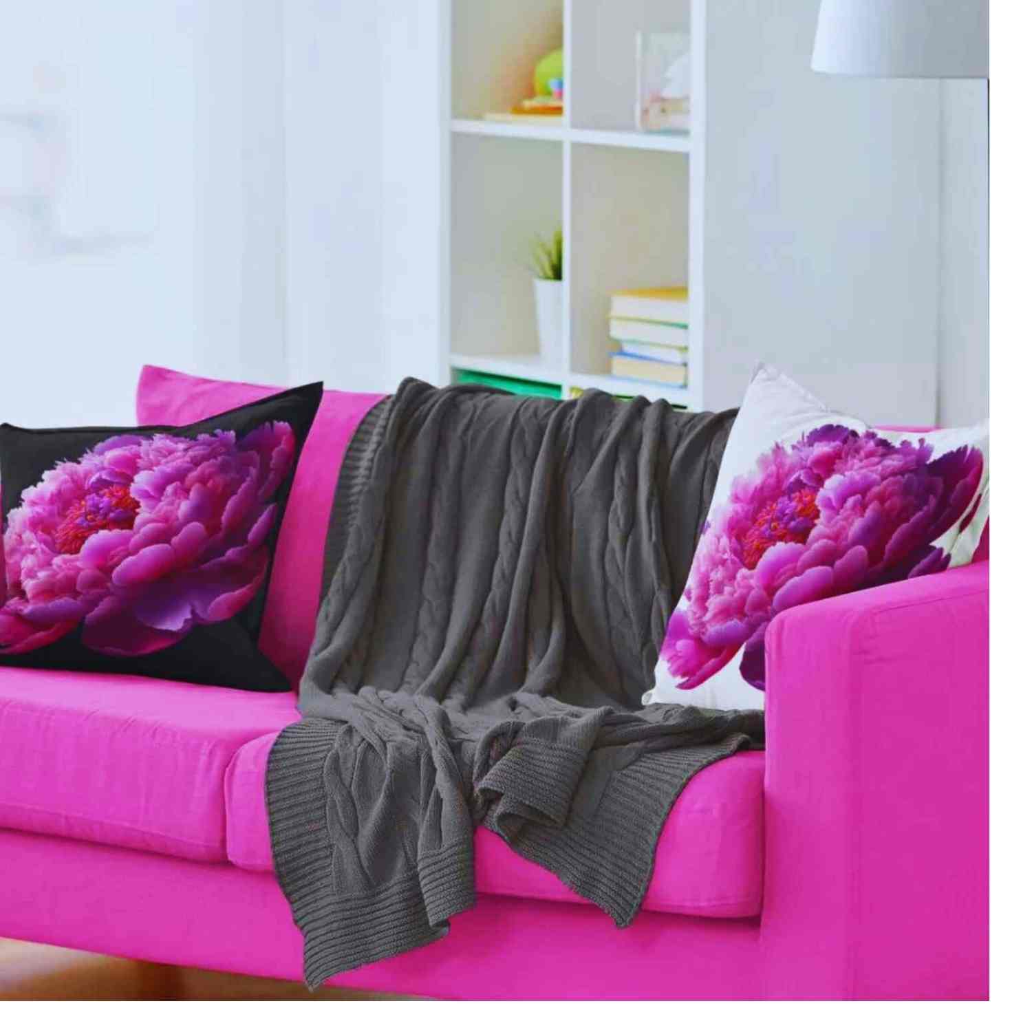 Pink Peony Throw Pillow – Elegant Flower Cushion on White Canvas, Decorative Pillow Cover for Bedroom, Sofa, Housewarming or Anniversary Gift product thumbnail image