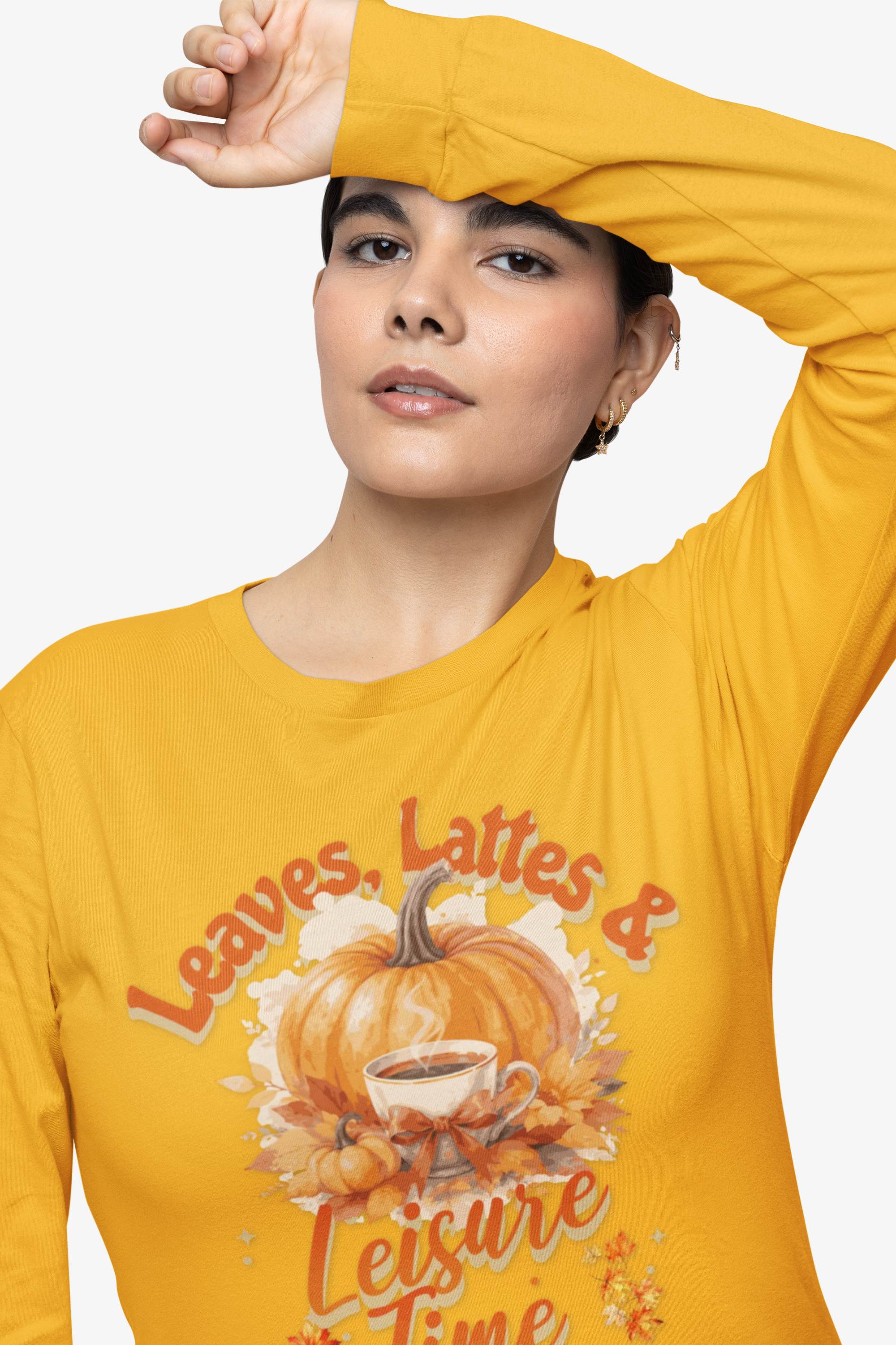 Autumn Long Sleeve Tee, Cozy Fall Shirt, Leaves and Lattes Tee, Casual Pumpkin Tee, Unisex Halloween Apparel, Gift for Pumpkin Lovers