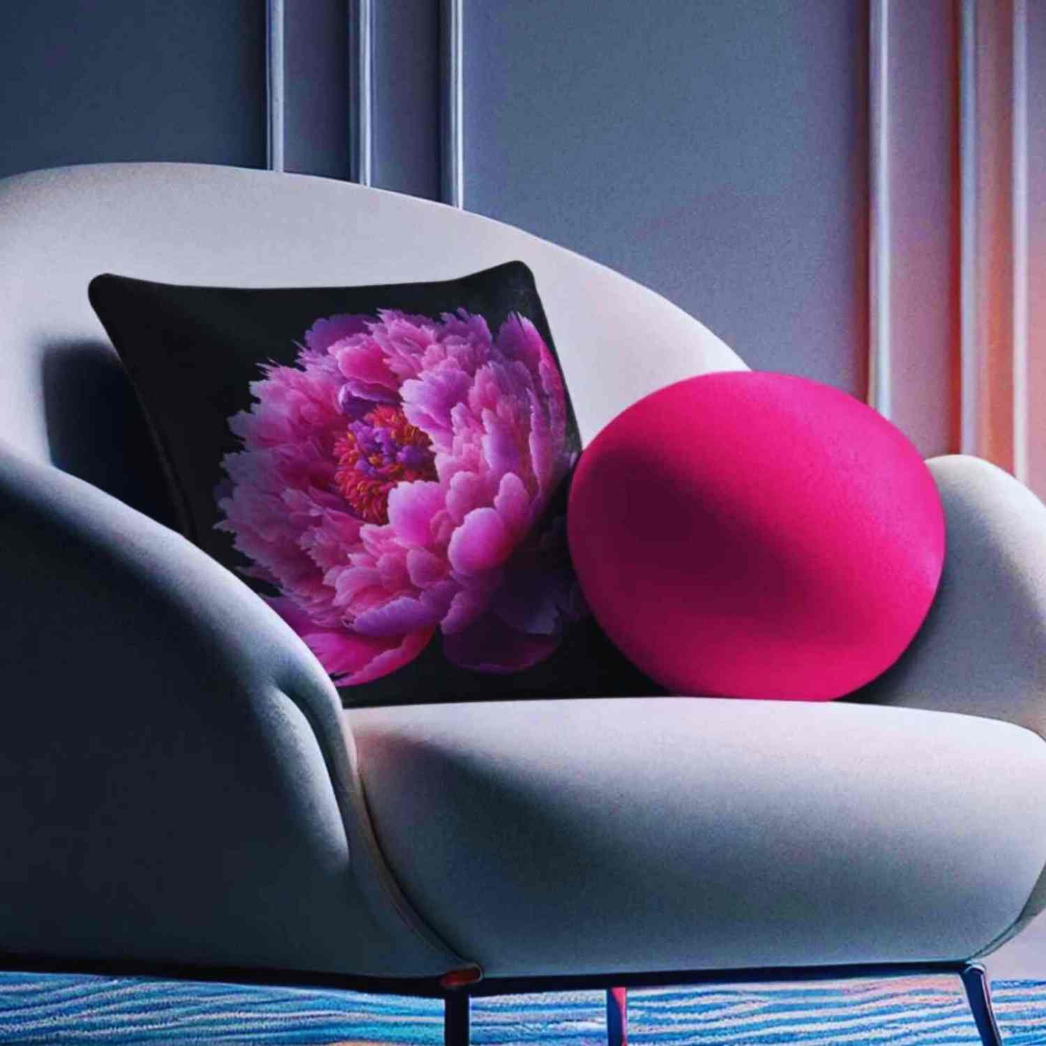 Pink Peony Floral Pillow – Romantic Bloom on Black Canvas, Double-Sided Decorative Throw Cushion for Bedroom, Sofa or Living Room Décor product thumbnail image