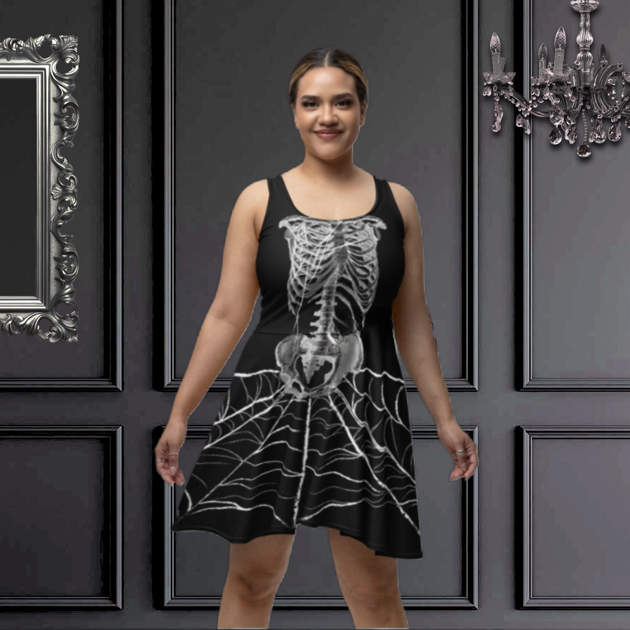 Skeleton and Spider Web Dress | Halloween Spooky Dress product thumbnail image Skeleton and Spider Web Dress | Halloween Spooky Dress product thumbnail image