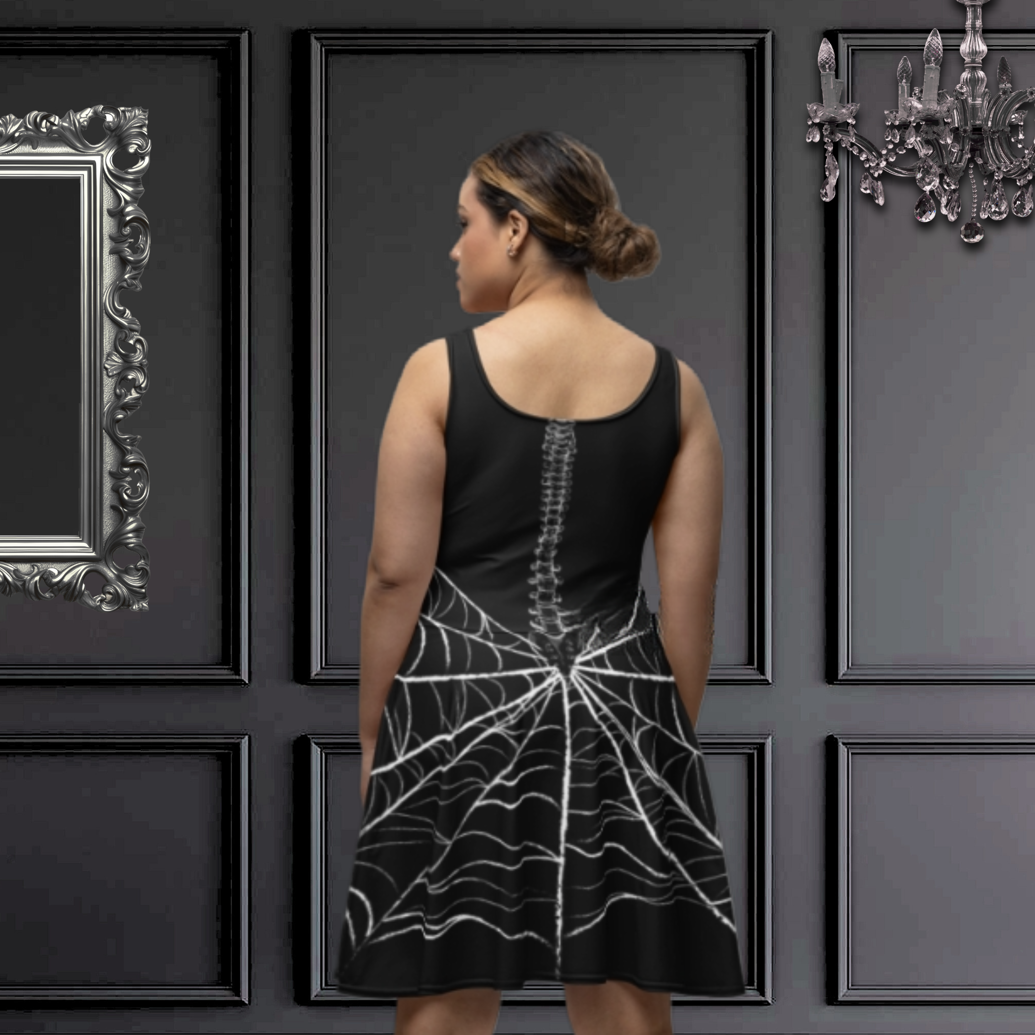 Skeleton and Spider Web Dress | Halloween Spooky Dress product thumbnail image Skeleton and Spider Web Dress | Halloween Spooky Dress product thumbnail image