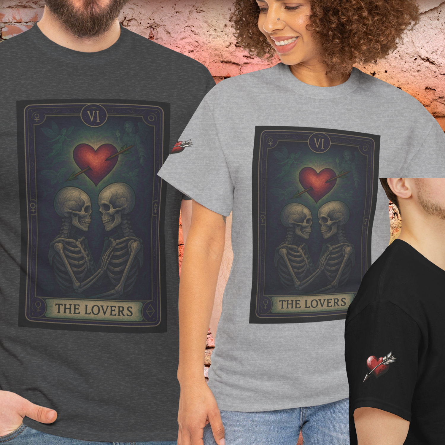 3 Card Love Reading 💘 | THE LOVERS Tarot Drop + Gothic Skulls &amp; Roses Tee | by CarmaQuanTarot product thumbnail image