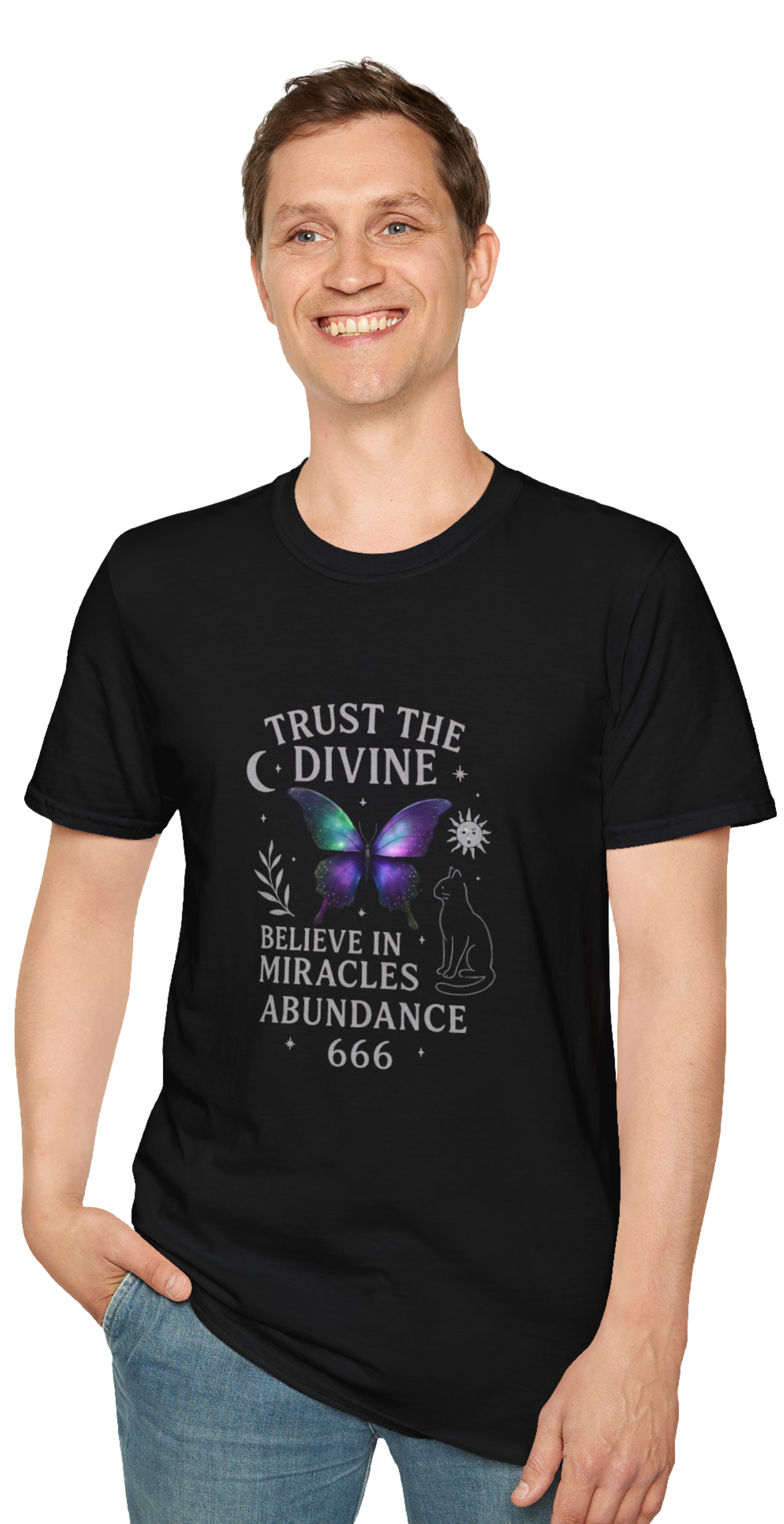 Trust the Divine – Butterfly Spiritual T-Shirt | Unisex Softstyle Tee by CarmaQuanTarot | Mindfulness, Manifestation, Metaphysical Gift product thumbnail image Trust the Divine – Butterfly Spiritual T-Shirt | Unisex Softstyle Tee by CarmaQuanTarot | Mindfulness, Manifestation, Metaphysical Gift product thumbnail image