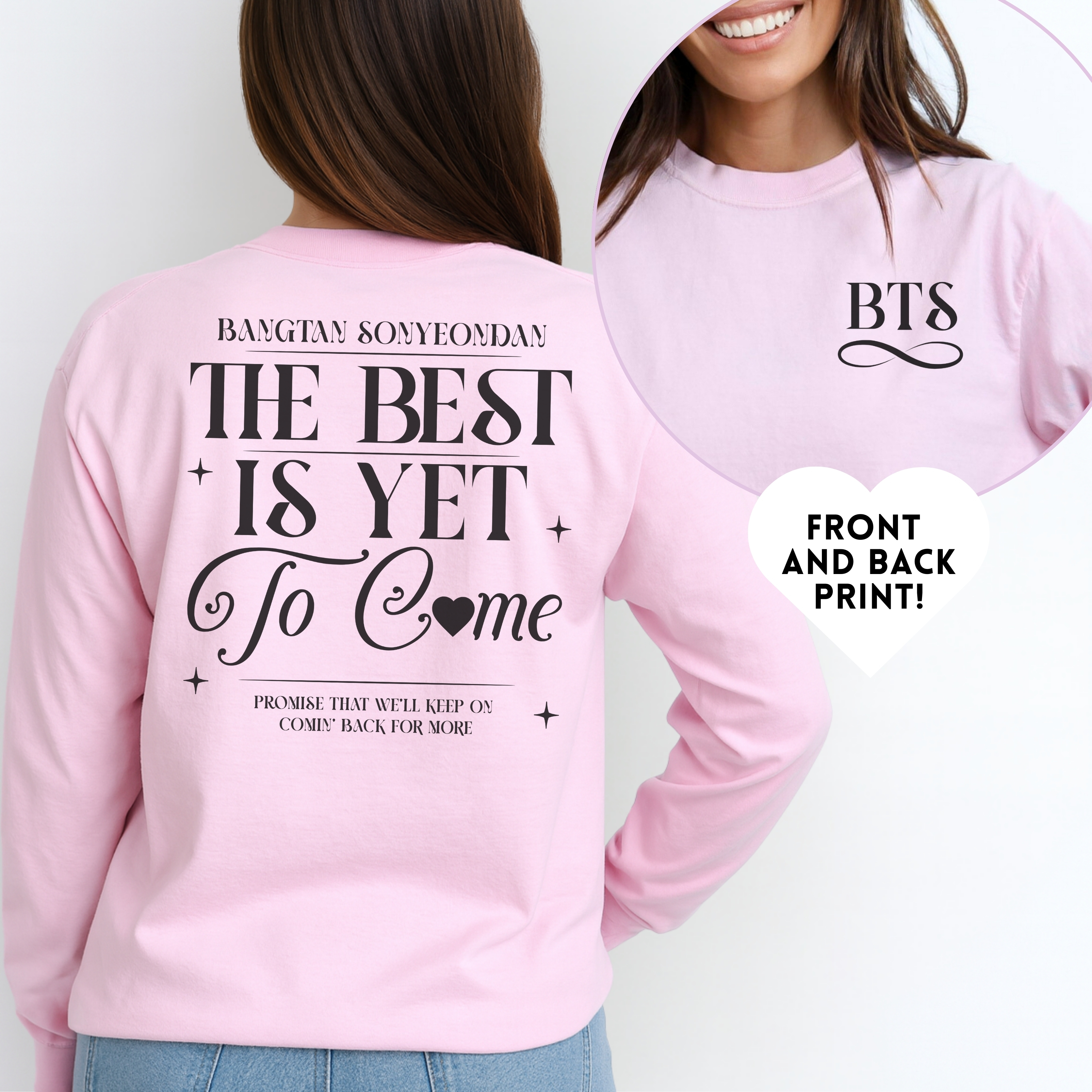 Bangtan Sonyeondan Forever Unisex Long Sleeve Tee, Printed on Front and Back, Designed for Army, by Army product thumbnail image Bangtan Sonyeondan Forever Unisex Long Sleeve Tee, Printed on Front and Back, Designed for Army, by Army product thumbnail image