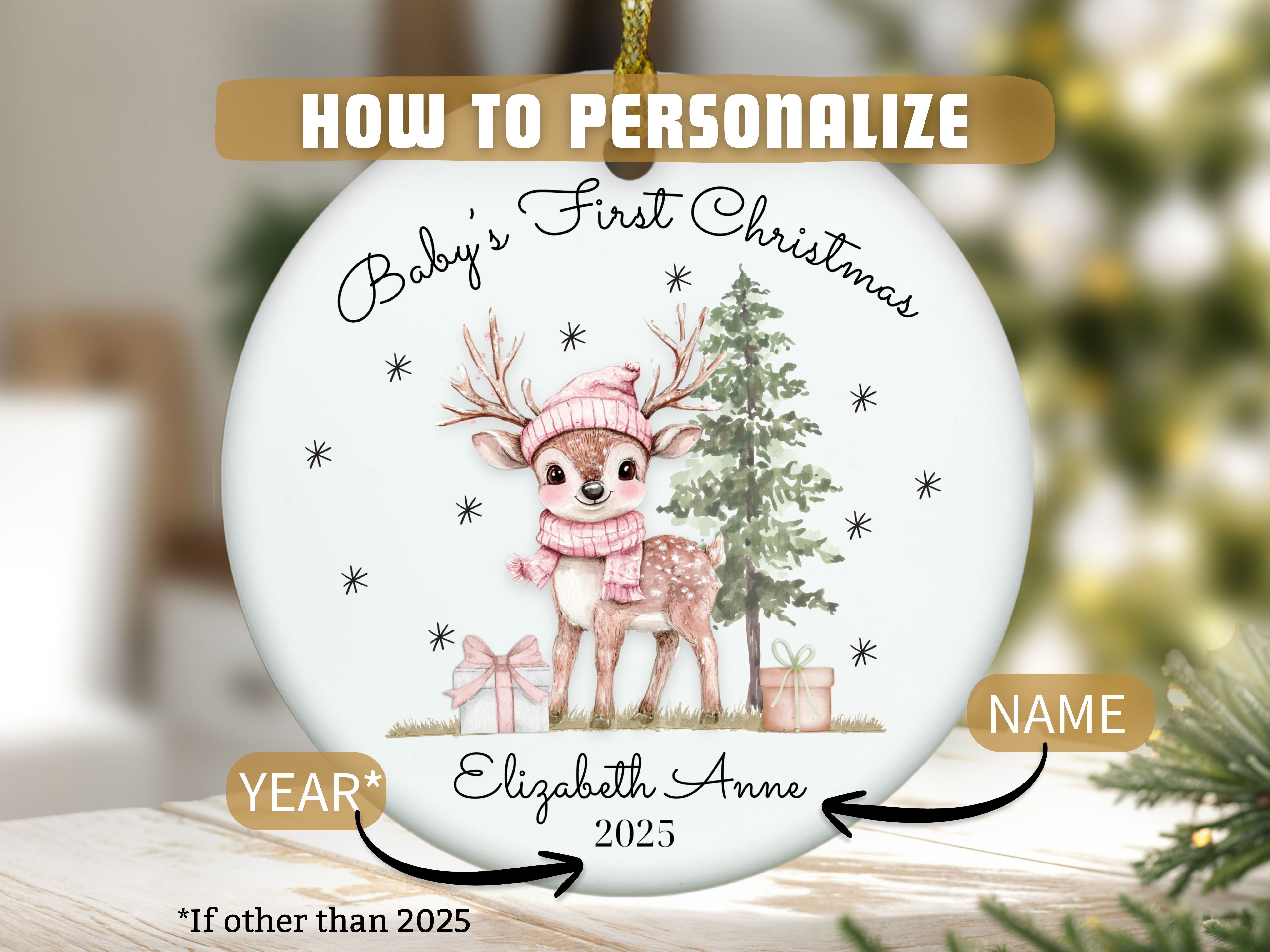 Personalized Baby Girl's First Christmas Ornament, Old-style Christmas Tree Decoration, First Christmas Keepsake, Gift for New Baby, Parents product thumbnail image Personalized Baby Girl's First Christmas Ornament, Old-style Christmas Tree Decoration, First Christmas Keepsake, Gift for New Baby, Parents product thumbnail image