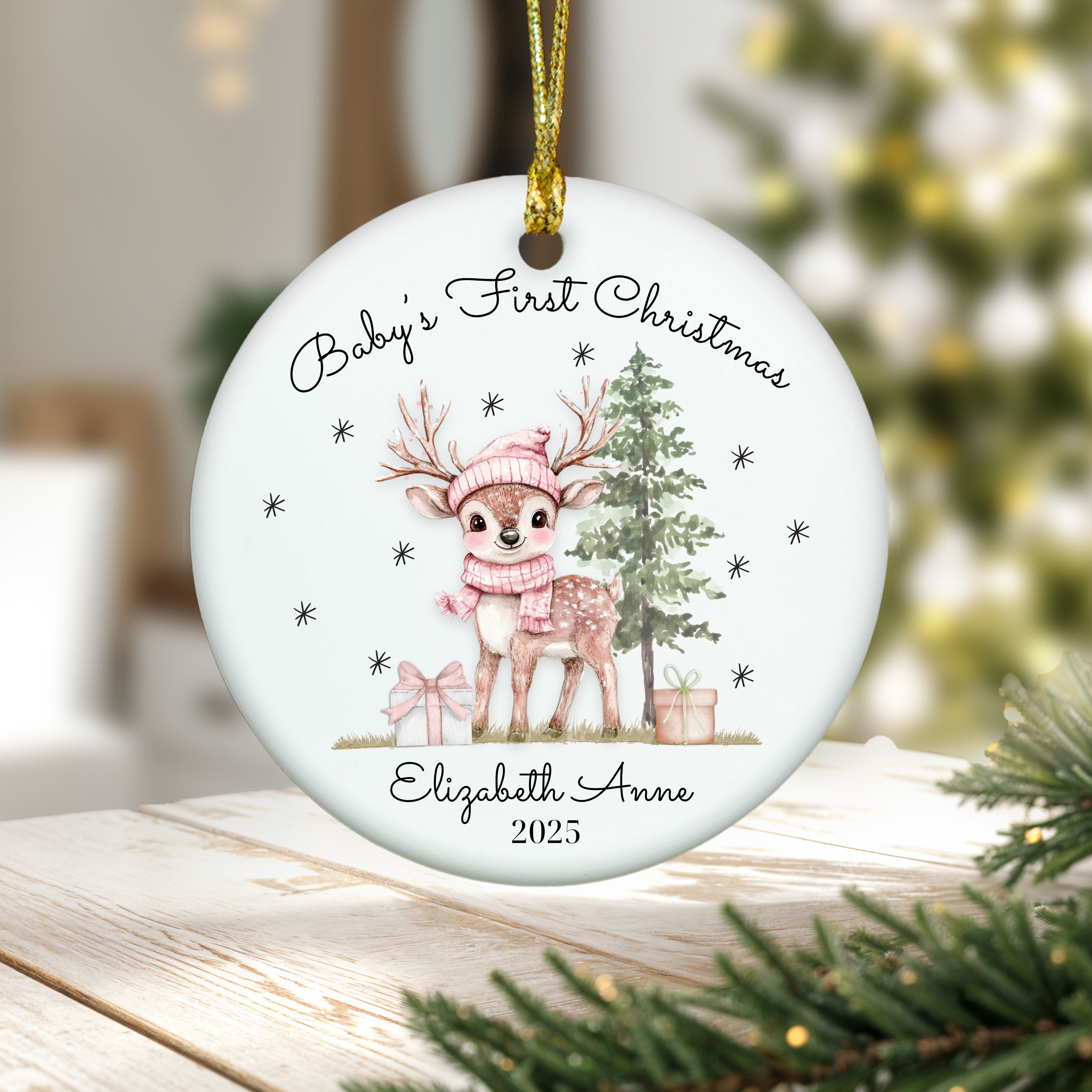 Personalized Baby Girl's First Christmas Ornament, Old-style Christmas Tree Decoration, First Christmas Keepsake, Gift for New Baby, Parents product thumbnail image