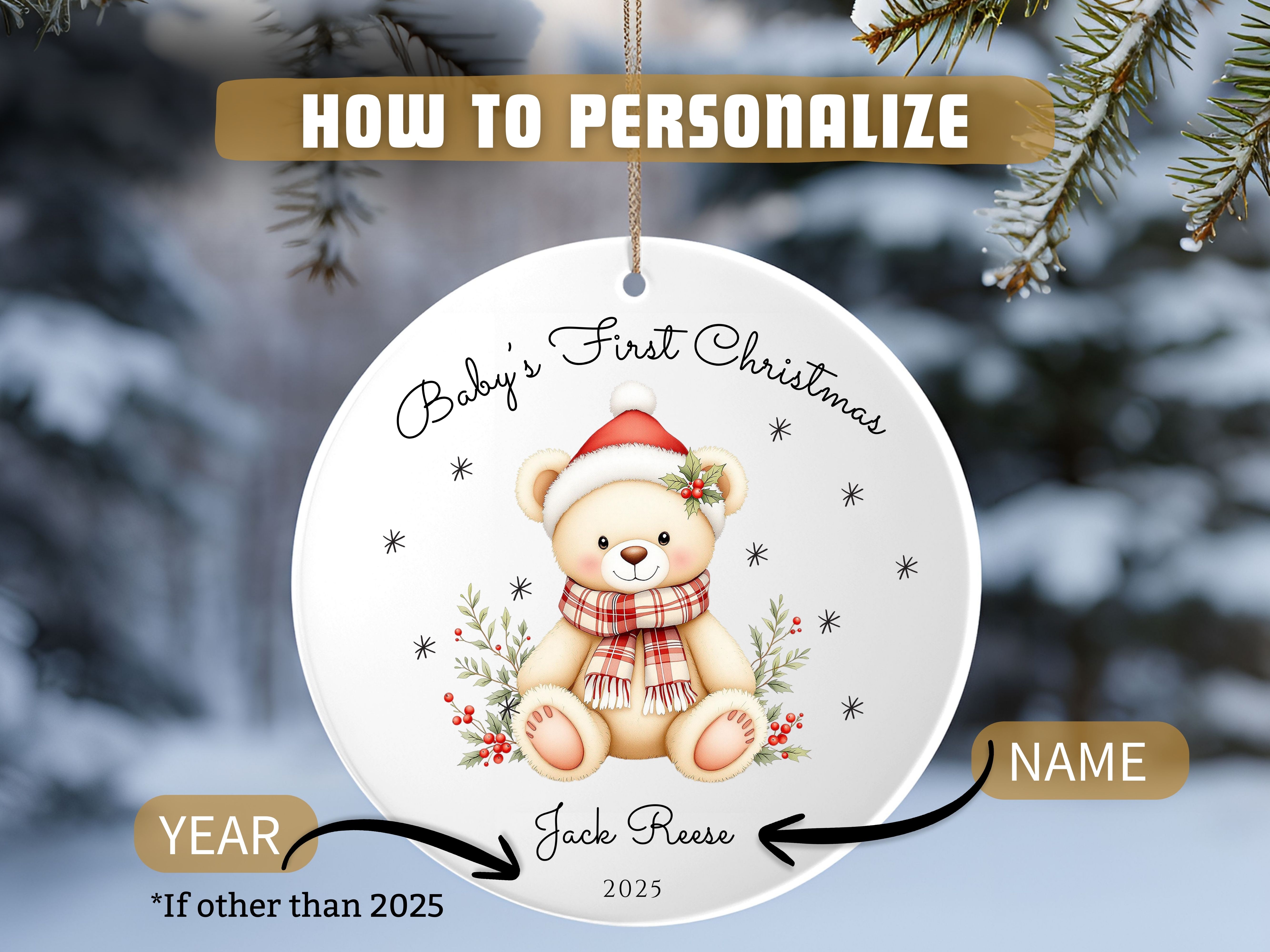 Personalized Baby's First Christmas Ornament, Old-style Christmas Tree Decoration, First Christmas Keepsake, Gift for New Baby, Parents product thumbnail image