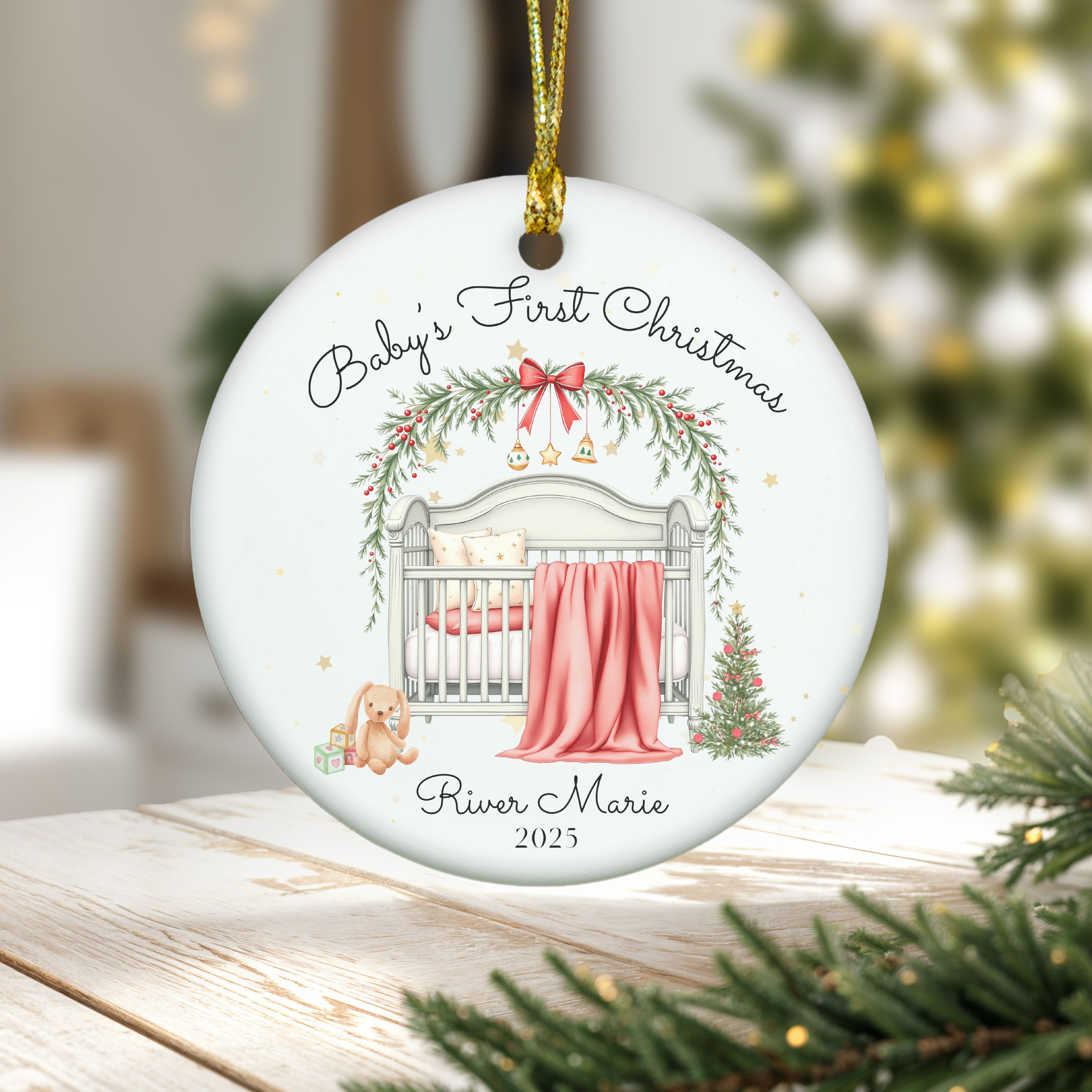 Personalized Baby Girl's First Christmas Ornament, Old-style Christmas Tree Decoration, First Christmas Keepsake, Gift for New Baby, Parents