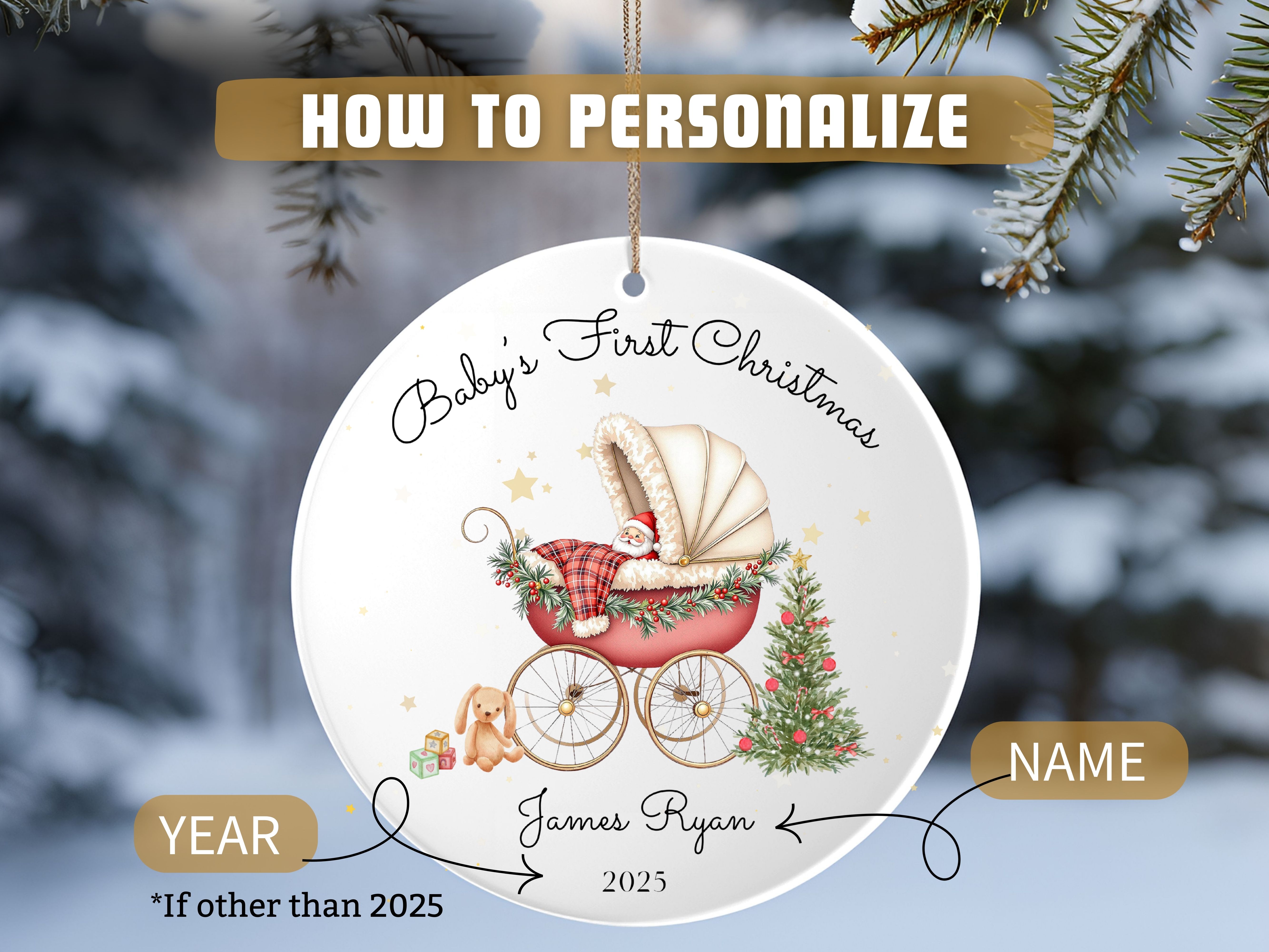 Personalized Baby's First Christmas Ornament, Old-style Christmas Tree Decoration, First Christmas Keepsake, Gift for New Baby, Parents product thumbnail image Personalized Baby's First Christmas Ornament, Old-style Christmas Tree Decoration, First Christmas Keepsake, Gift for New Baby, Parents product thumbnail image